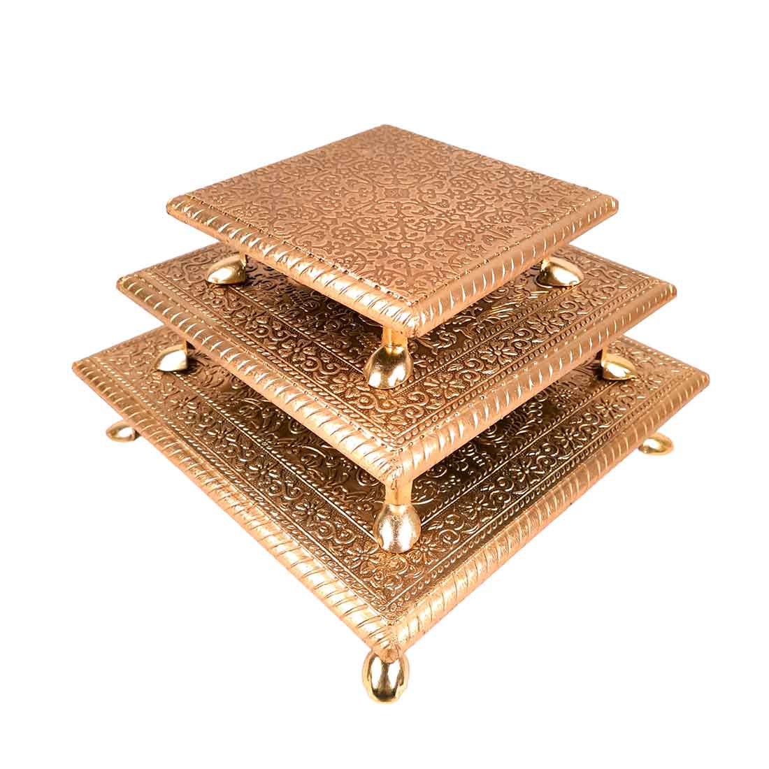 Puja Chowki Bajot | Brass Chauki Set - For Home Decor, Pooja, Weddings & Festivals - 6x8x10 Inch (Pack of 3) - Apkamart