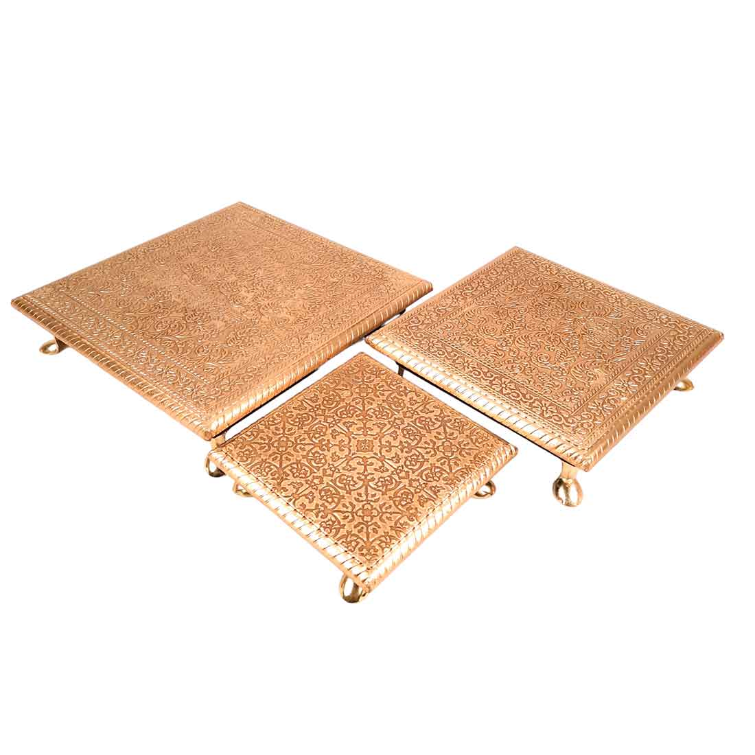 Puja Chowki Bajot | Brass Chauki Set - For Home Decor, Pooja, Weddings & Festivals - 6x8x10 Inch (Pack of 3) - Apkamart