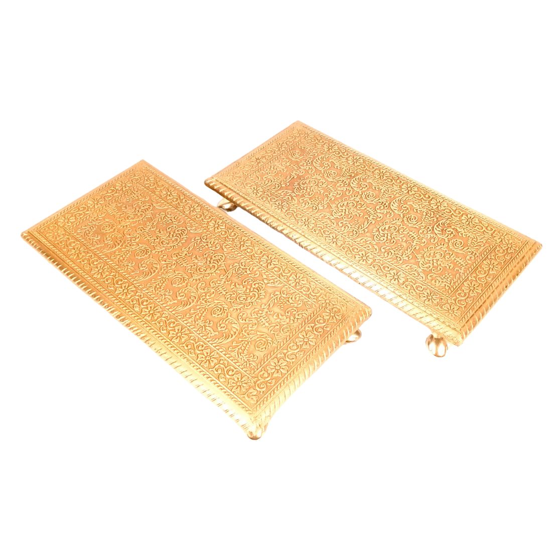 Puja Chowki Bajot | Wooden Brass Pooja Patla Chauki - for God Idol, Temple, Home Decor, Diwali, Festivals & Gifts - 12 Inch - Apkamart #Style_Pack Of 2