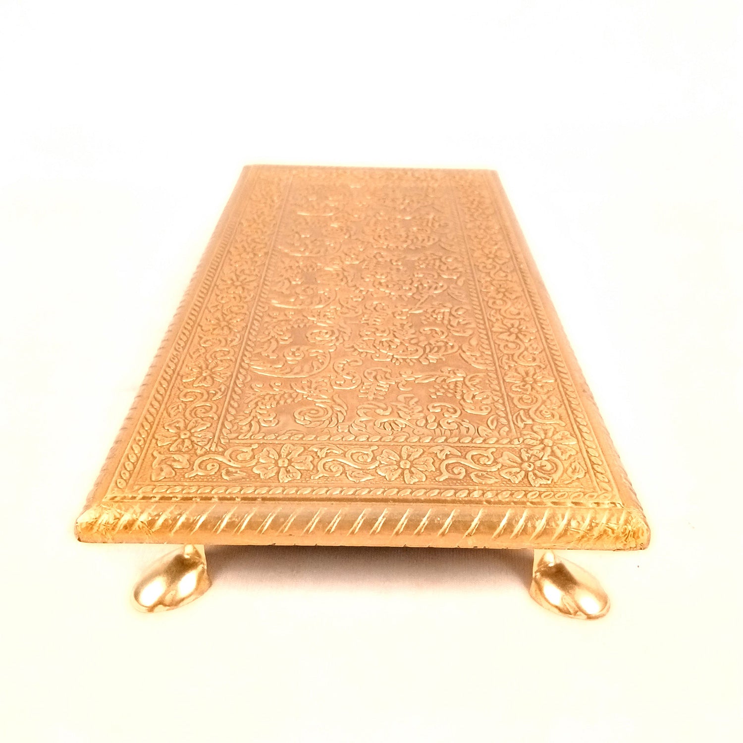 Puja Chowki Bajot | Wooden Brass Pooja Patla Chauki - for God Idol, Temple, Home Decor, Diwali, Festivals & Gifts - 12 Inch - Apkamart #Style_Pack Of 1