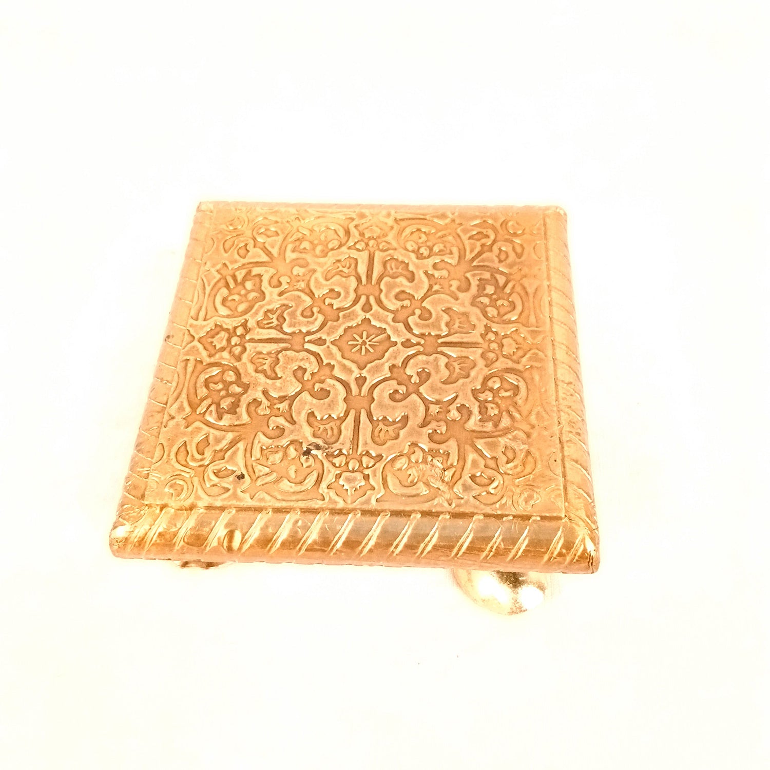 Brass Puja Chowki Bajot | Wooden Pooja Choki | Decorative Patla - For Home, Aasan for God Idol, Temple, Mandir Decor & Gifts - 4 Inch - Apkamart