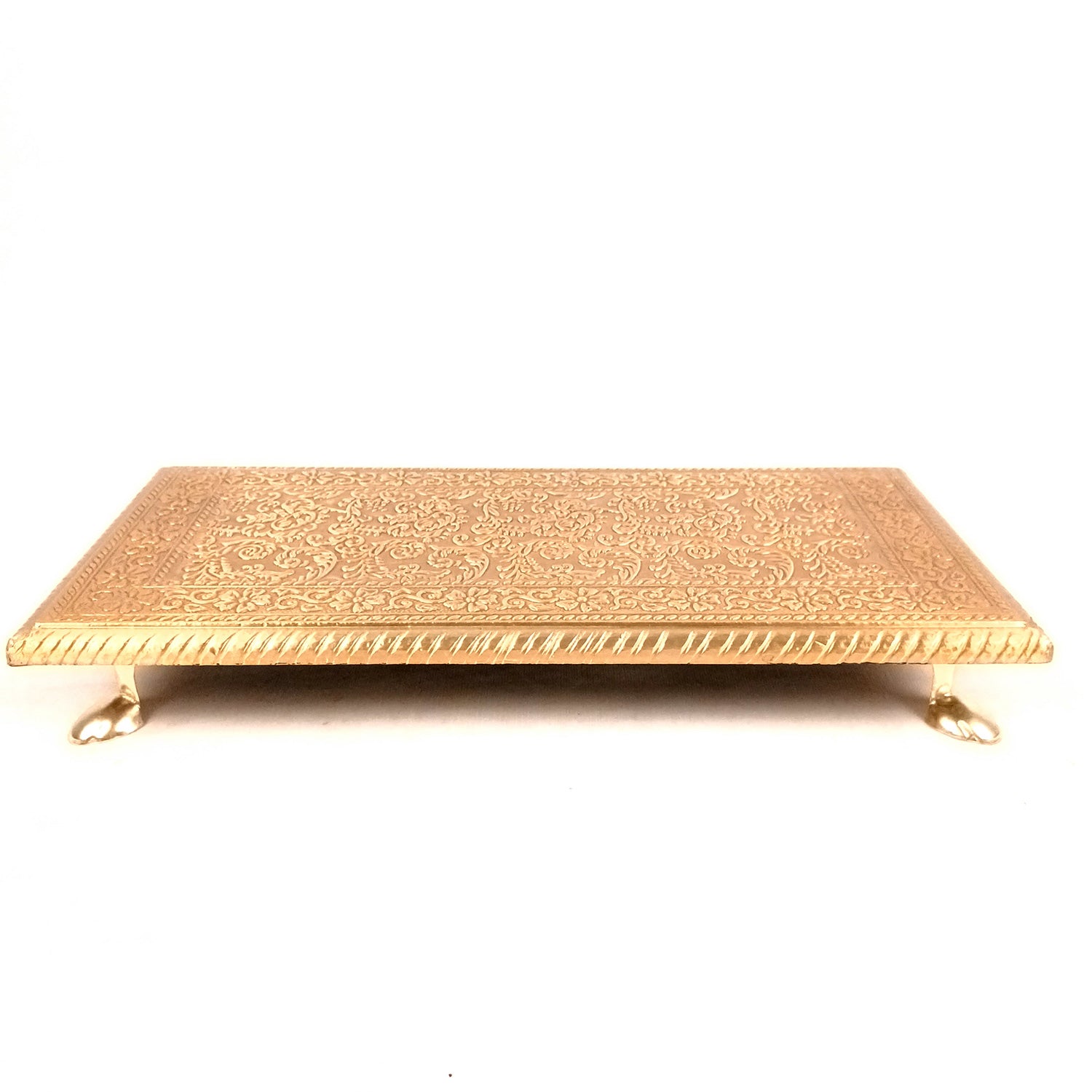 Puja Chowki Bajot | Wooden Brass Pooja Patla Chauki - for God Idol, Temple, Home Decor, Diwali, Festivals & Gifts - 12 Inch - Apkamart #Style_Pack Of 1