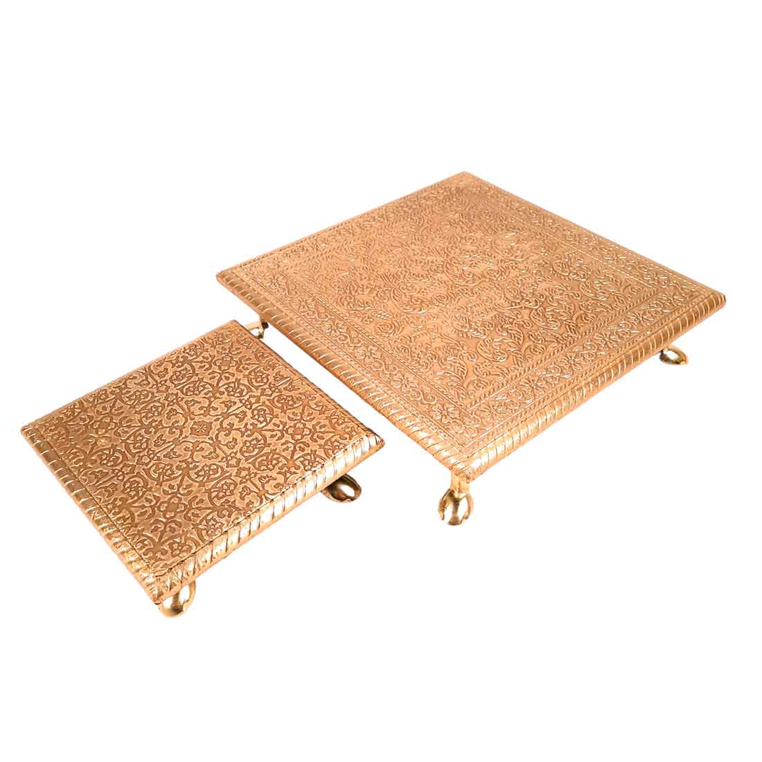 Chowki Bajot Set | Brass Chauki Set - For Home Decor, Puja, Weddings & Festivals - 6x10 Inch (Pack of 2) - Apkamart