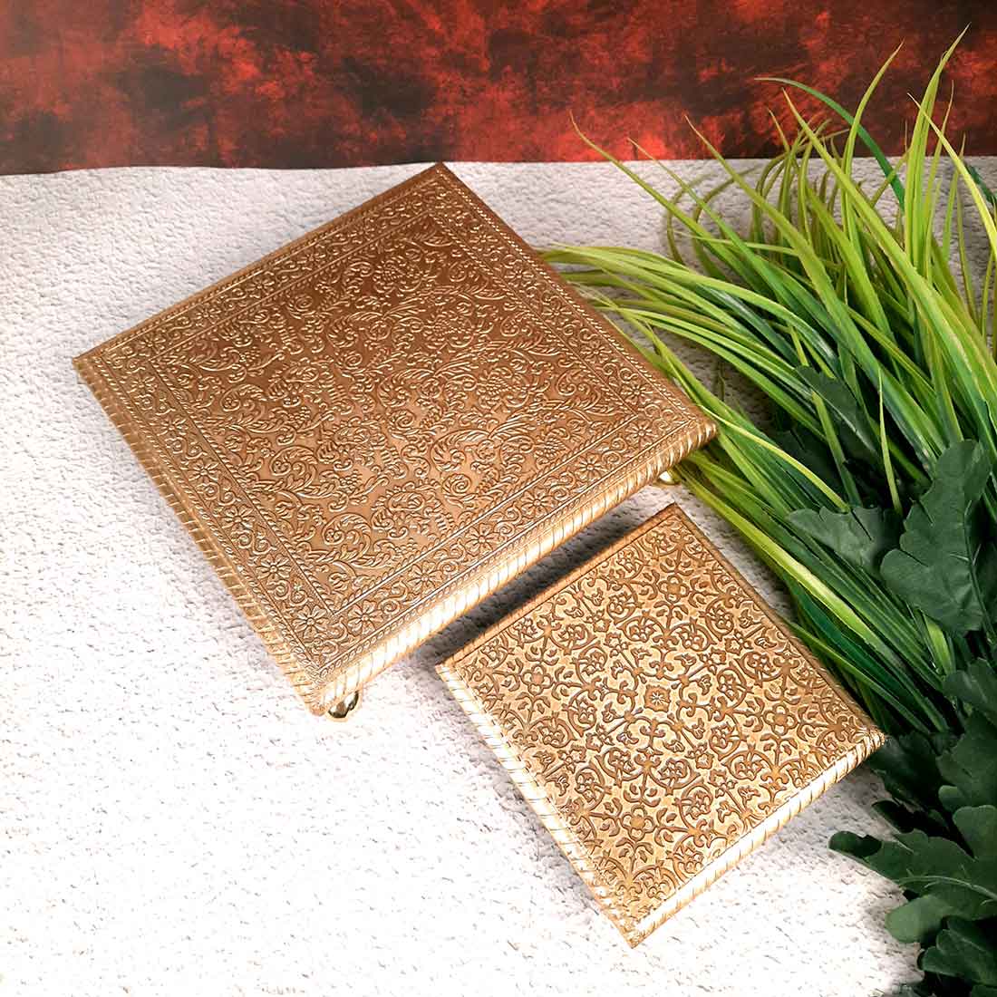 Chowki Bajot Set | Brass Chauki Set - For Home Decor, Puja, Weddings & Festivals - 6x10 Inch (Pack of 2) - Apkamart