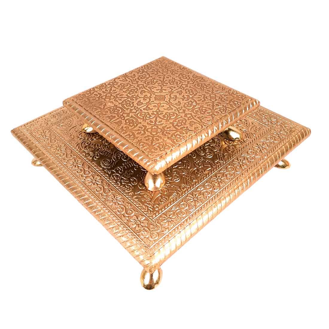 Chowki Bajot Set | Brass Chauki Set - For Home Decor, Puja, Weddings & Festivals - 6x10 Inch (Pack of 2) - Apkamart