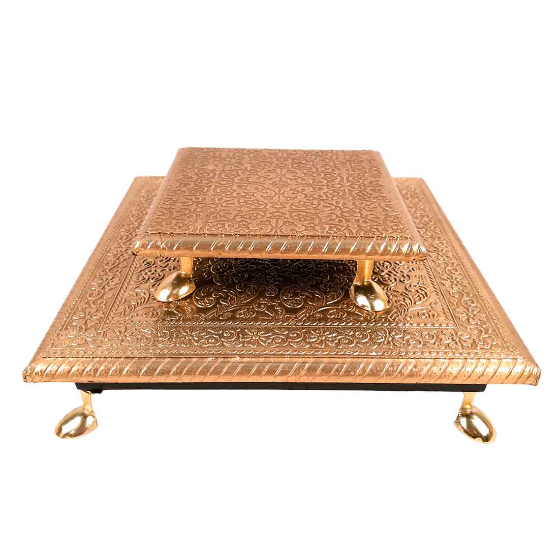 Chowki Bajot Set | Brass Chauki Set - For Home Decor, Puja, Weddings & Festivals - 6x10 Inch (Pack of 2) - Apkamart
