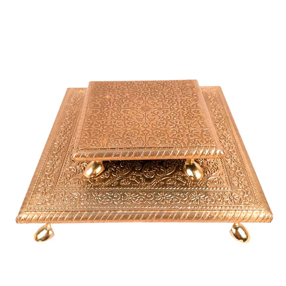 Chowki Bajot Set | Brass Chauki Set - For Home Decor, Puja, Weddings & Festivals - 6x10 Inch (Pack of 2) - Apkamart