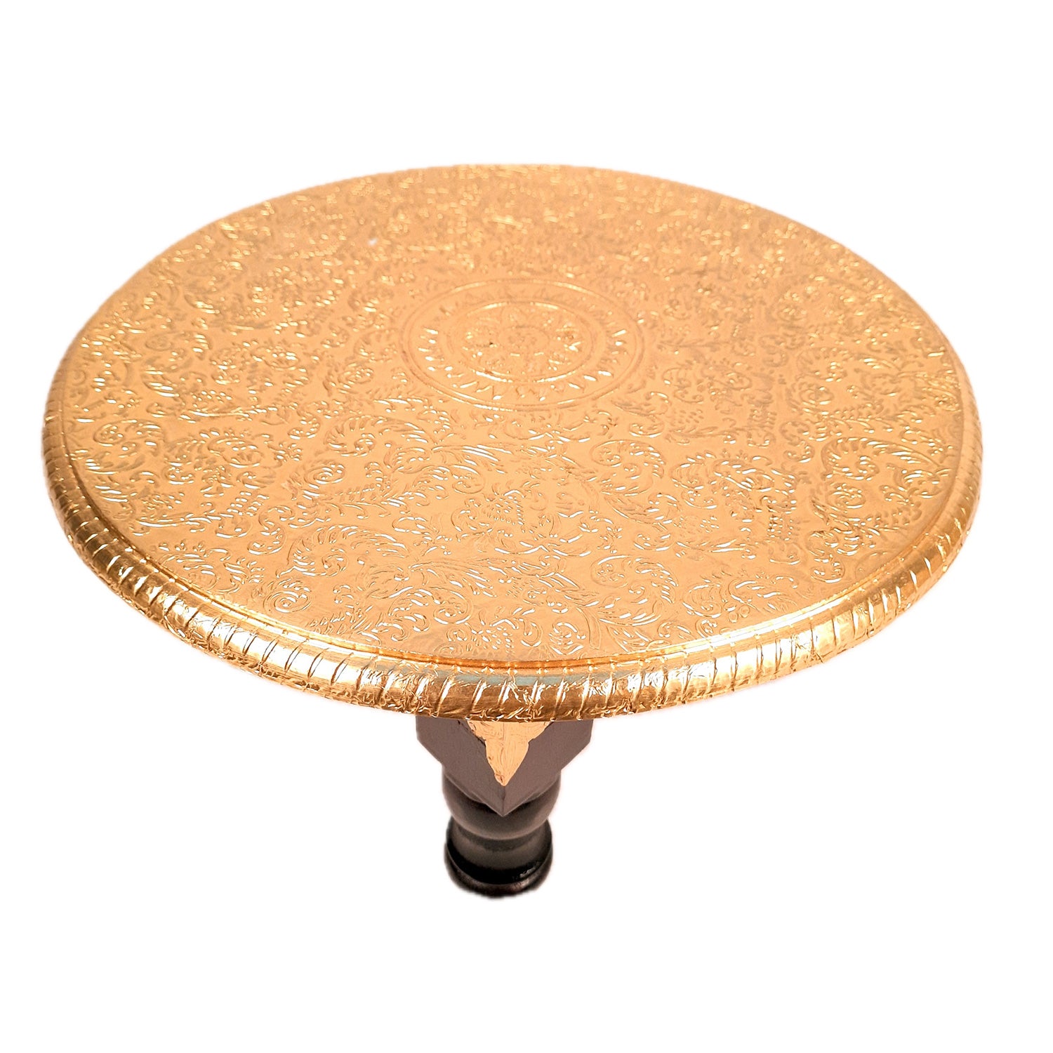 Puja Chowki Bajot | Wooden Brass Chauki | Peeta / Patla for Sitting - For Pooja, Living Room, Home & Corner Decor - 13 Inch