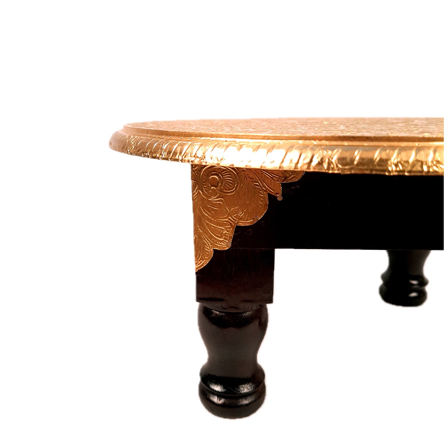 Puja Chowki Bajot | Wooden Brass Chauki | Peeta / Patla for Sitting - For Pooja, Living Room, Home & Corner Decor - 13 Inch - Apkamart