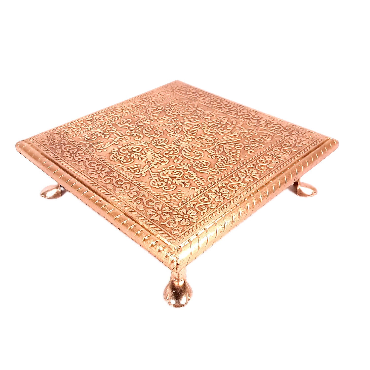 Wooden Chowki for Pooja | Decorative Brass Bajot | Peeta/Patla for Puja - for Living Room, Festivals, Diwali, Temple, Pooja, Home Decor & Gifts - apkamart