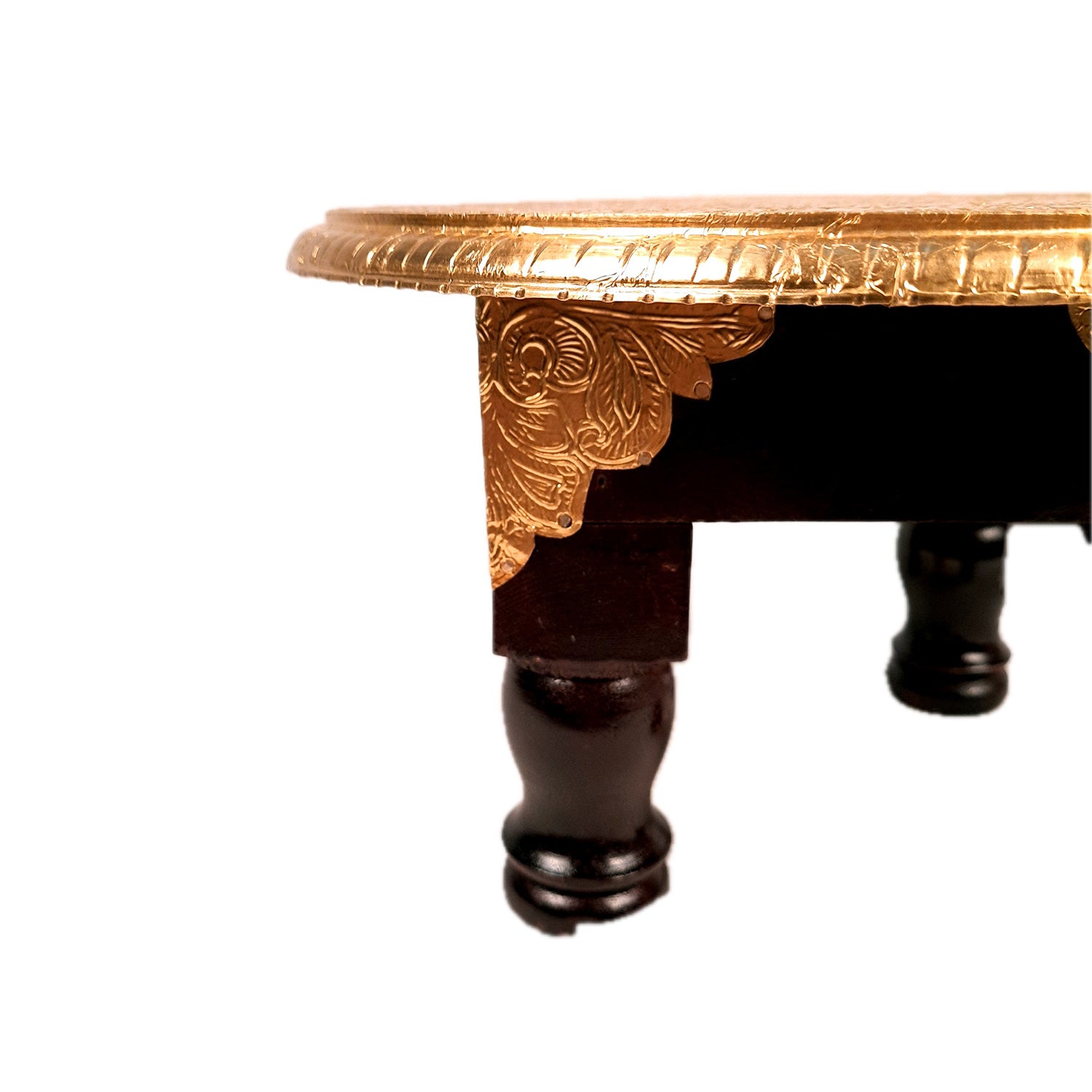 Puja Chowki Bajot | Wooden Brass Chauki | Peeta / Patla for Sitting - For Pooja, Living Room, Home & Corner Decor - 11 Inch - Apkamart