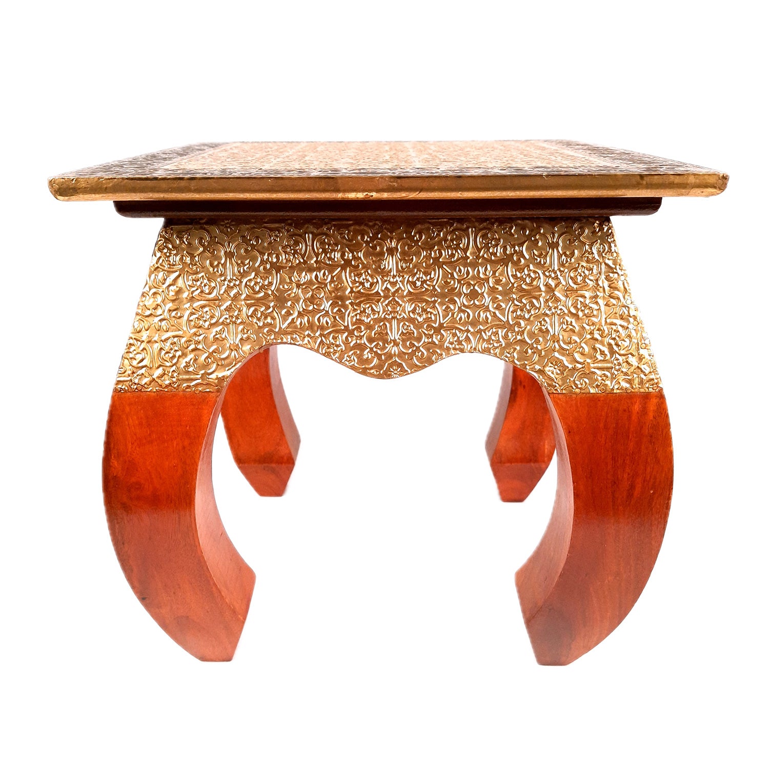 Side Table | Wood & Brass End Tables Cum Stool - for Keeping Lamp, Vases & Plants | Small Stools - for Sitting, Bedside, Home Decor, Corners, Sofa Side Stool, Office & Gifts - 12 Inch