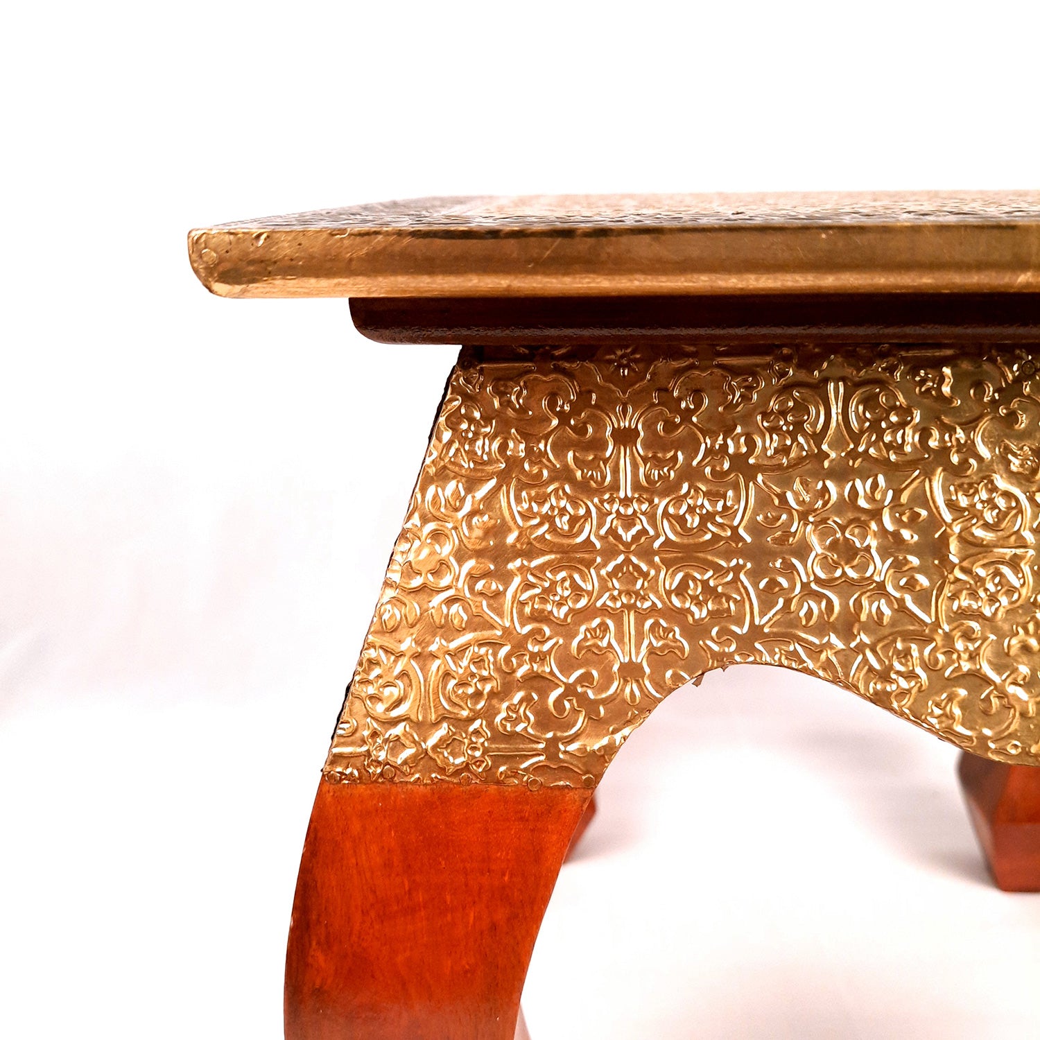 Side Table | Wood & Brass End Tables Cum Stool - for Keeping Lamp, Vases & Plants | Small Stools - for Sitting, Bedside, Home Decor, Corners, Sofa Side Stool, Office & Gifts - 12 Inch