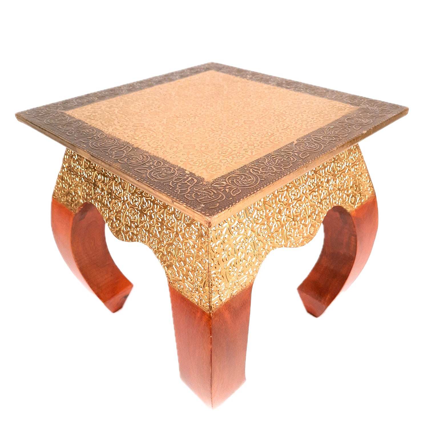 Side Table | Wood & Brass End Tables Cum Stool - for Keeping Lamp, Vases & Plants | Small Stools - for Sitting, Bedside, Home Decor, Corners, Sofa Side Stool, Office & Gifts - 12 Inch
