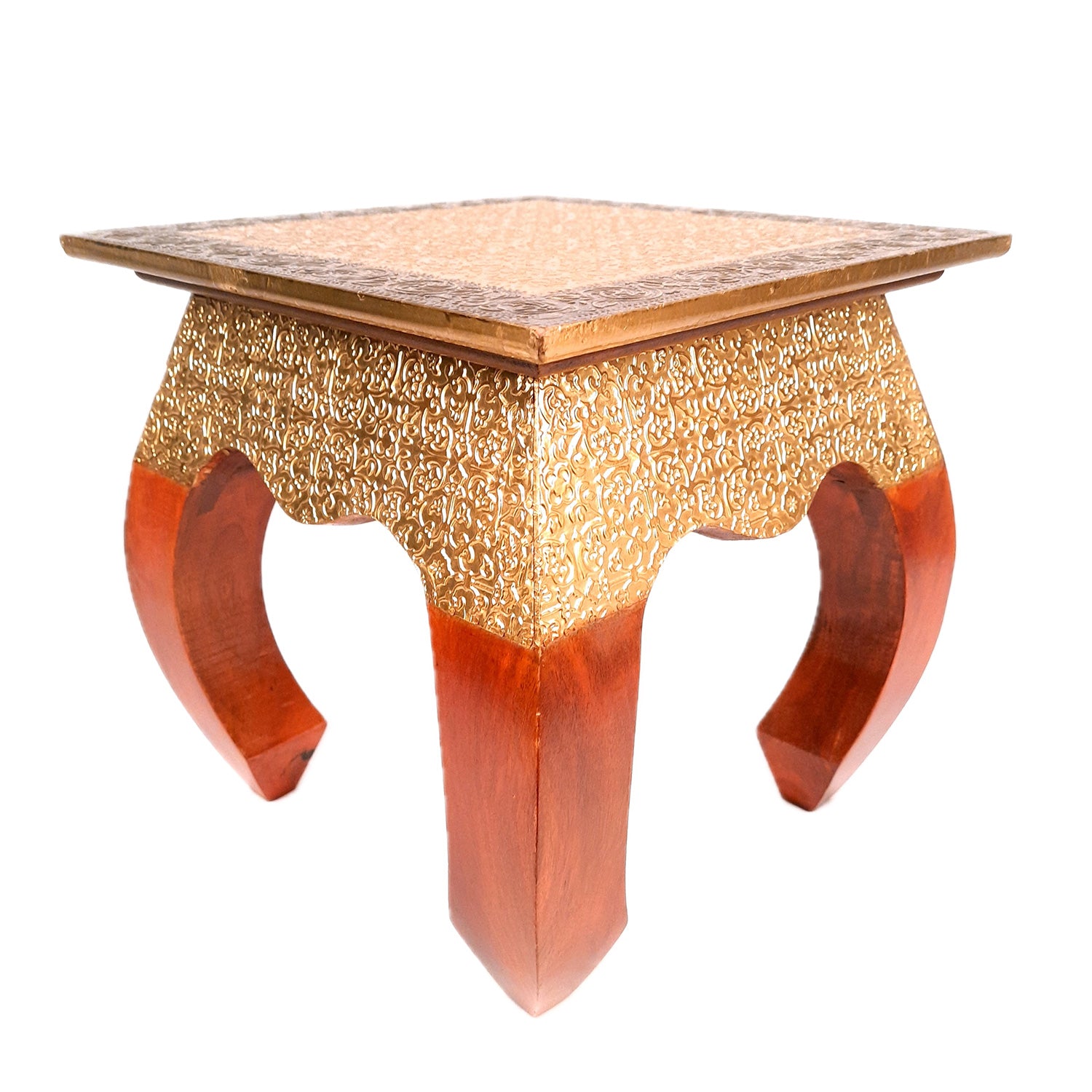 Side Table | Wood & Brass End Tables Cum Stool - for Keeping Lamp, Vases & Plants | Small Stools - for Sitting, Bedside, Home Decor, Corners, Sofa Side Stool, Office & Gifts - 12 Inch