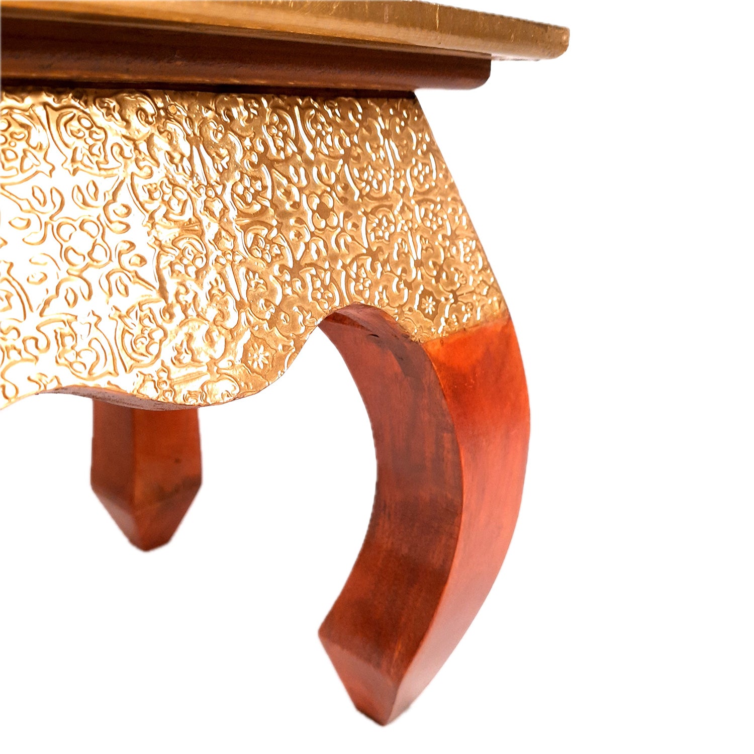 Side Table | Wood & Brass End Tables Cum Stool - for Keeping Lamp, Vases & Plants | Small Stools - for Sitting, Bedside, Home Decor, Corners, Sofa Side Stool, Office & Gifts - 12 Inch