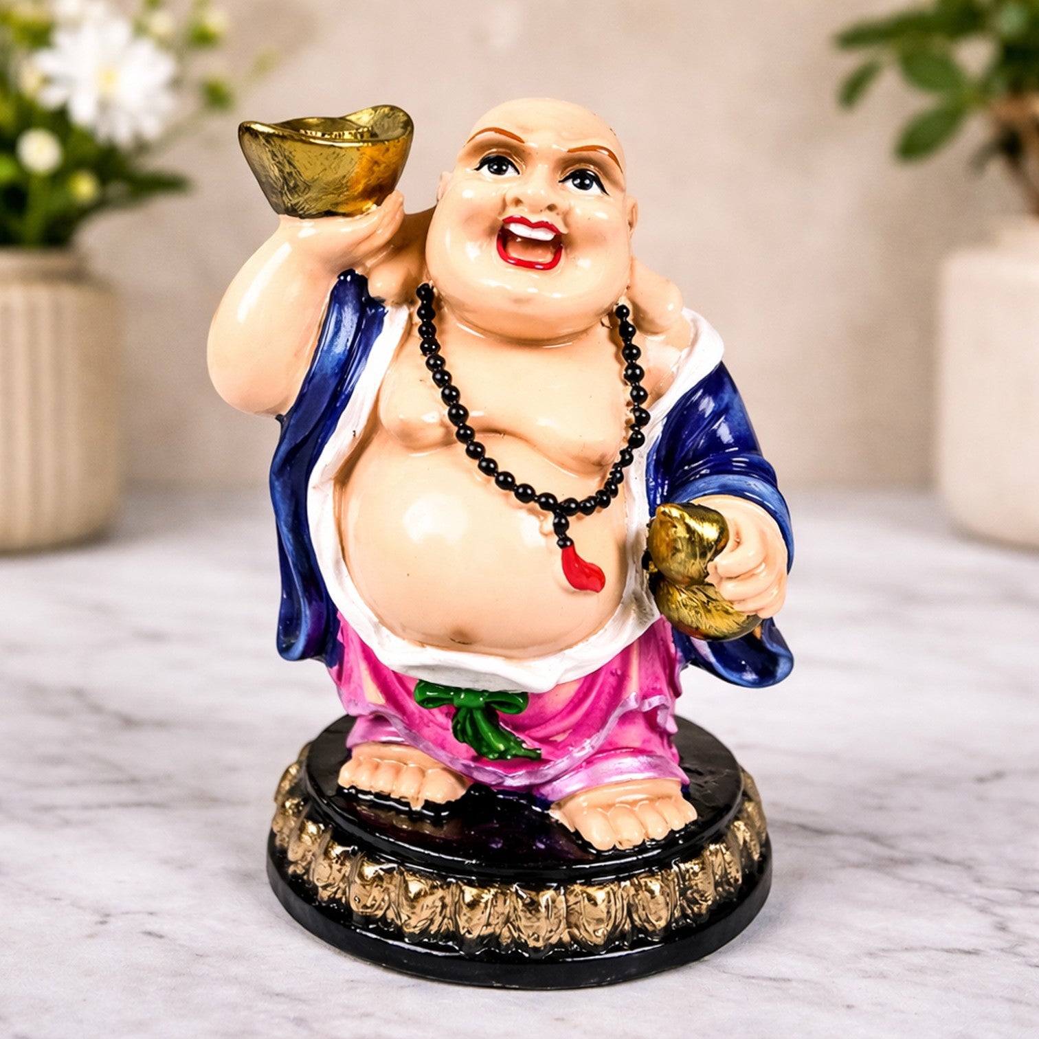 Laughing Buddha Bowl in Hand With Money Bag For Good Luck - 5 Inch - Apkamart