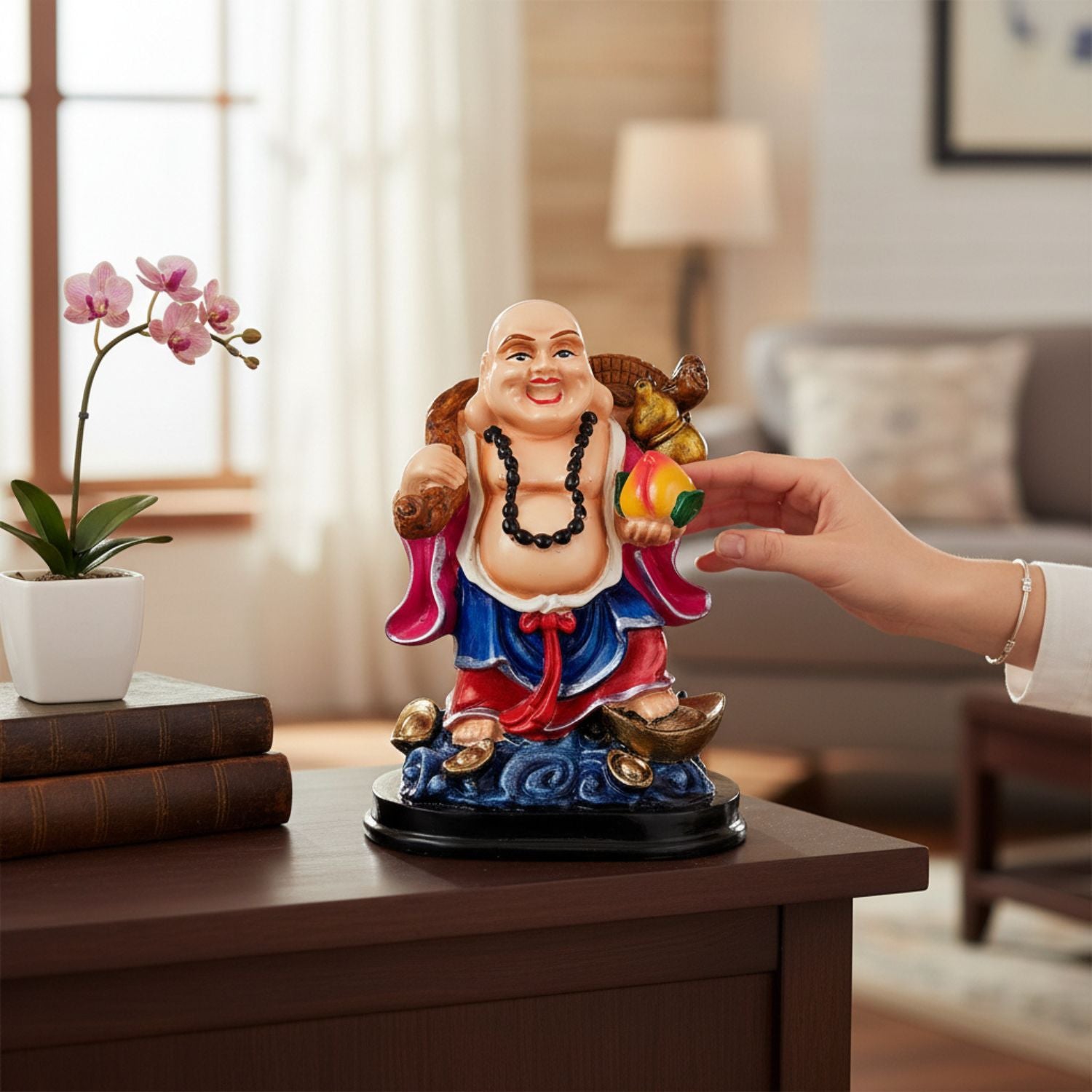 Buddhha Showpiece with Rustic Look | Feng Shui Decor - For Good Luck, Home, Table, Office Decor & Gift - 6 Inch - Apkamart