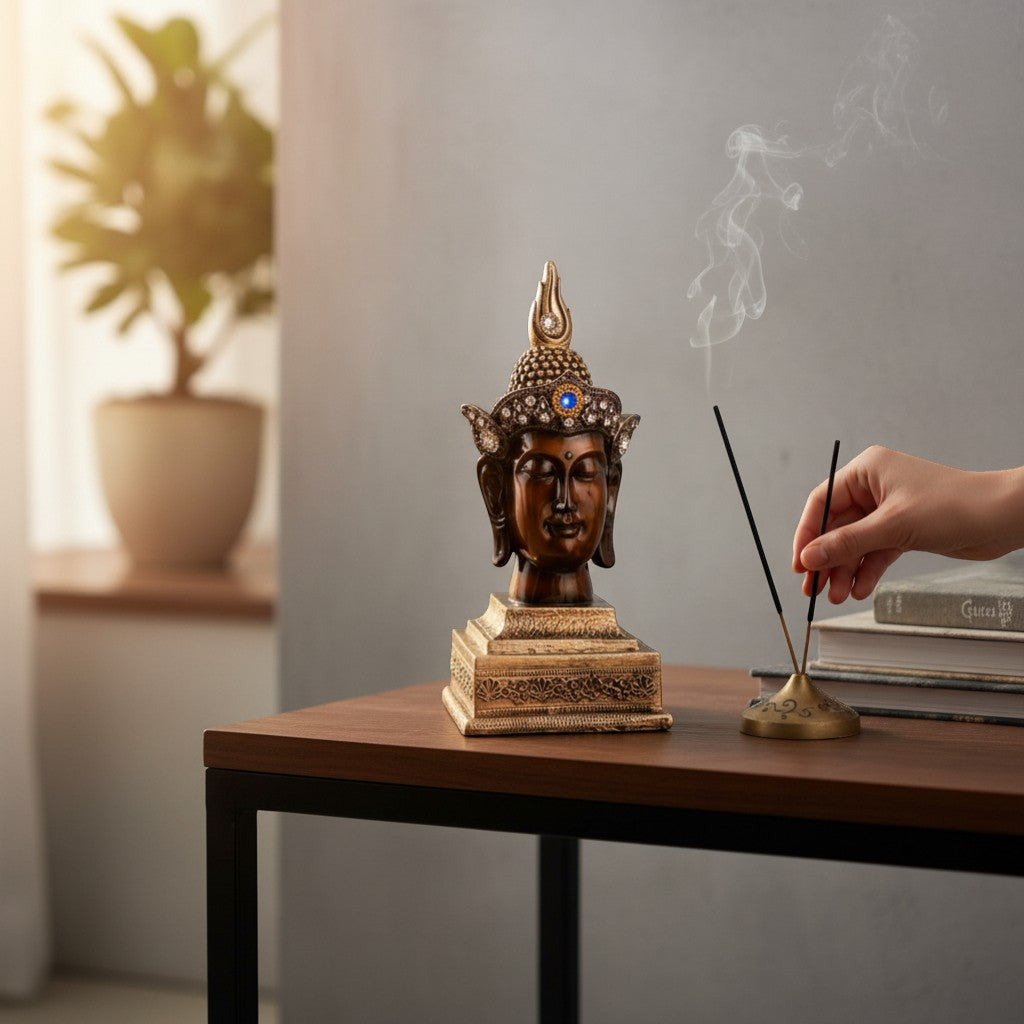 Buddha Head Statues | Lord Gautam Buddha - Idol Showpiece - For Living room, Home, Table, Shelf, Office Décor | Zen Decoration - 15 Inch - Apkamart