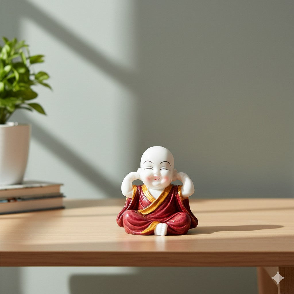 Baby Monk Laughing Buddha Showpiece | Cute Buddha for Home Decor & Office Decor | Decorative Figurine for Living Room, Table & Gifting - 5 Inch - Apkamart