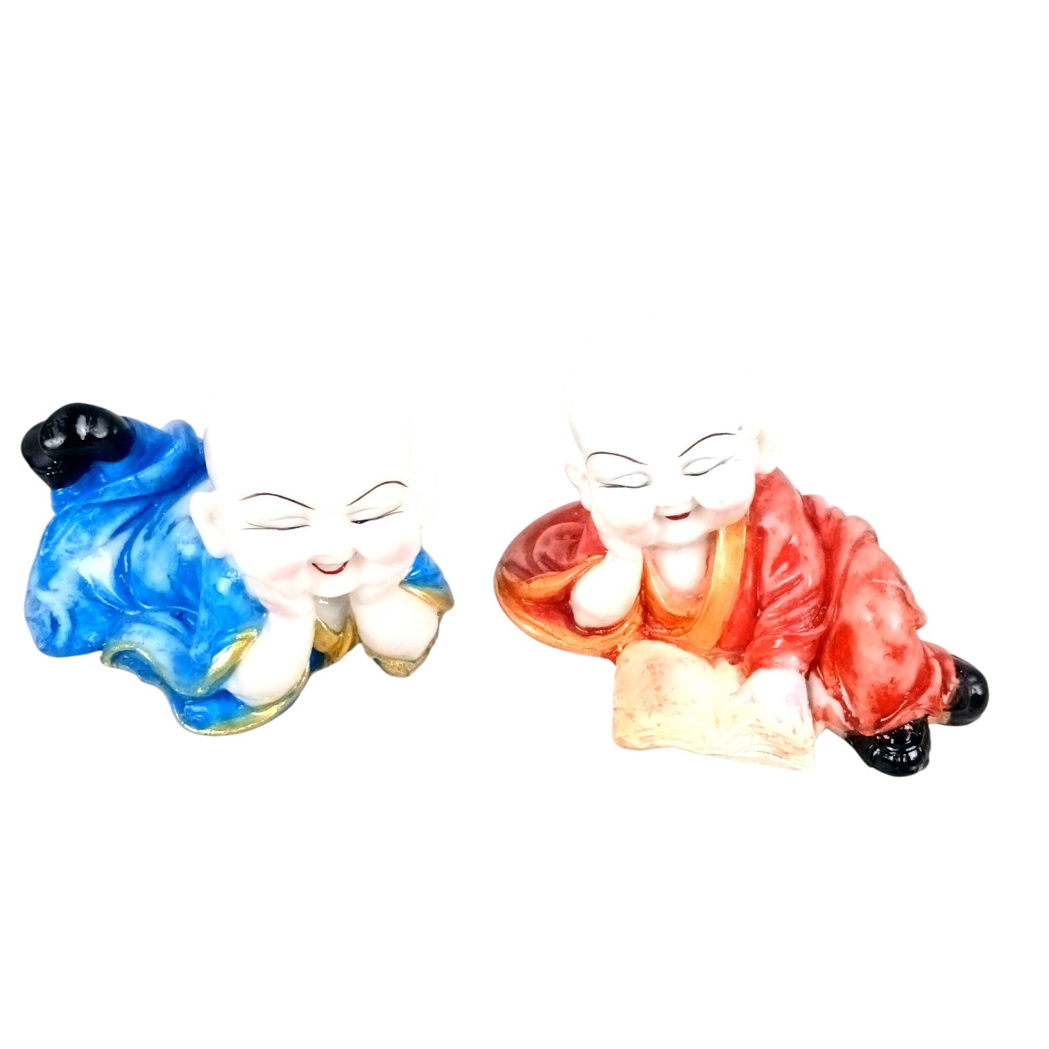 Baby Monk Laughing Buddha Showpiece | Cute Buddha for Home Decor & Office Decor | Decorative Figurine for Living Room, Table & Gifting - (pack Of 2) - Apkamart