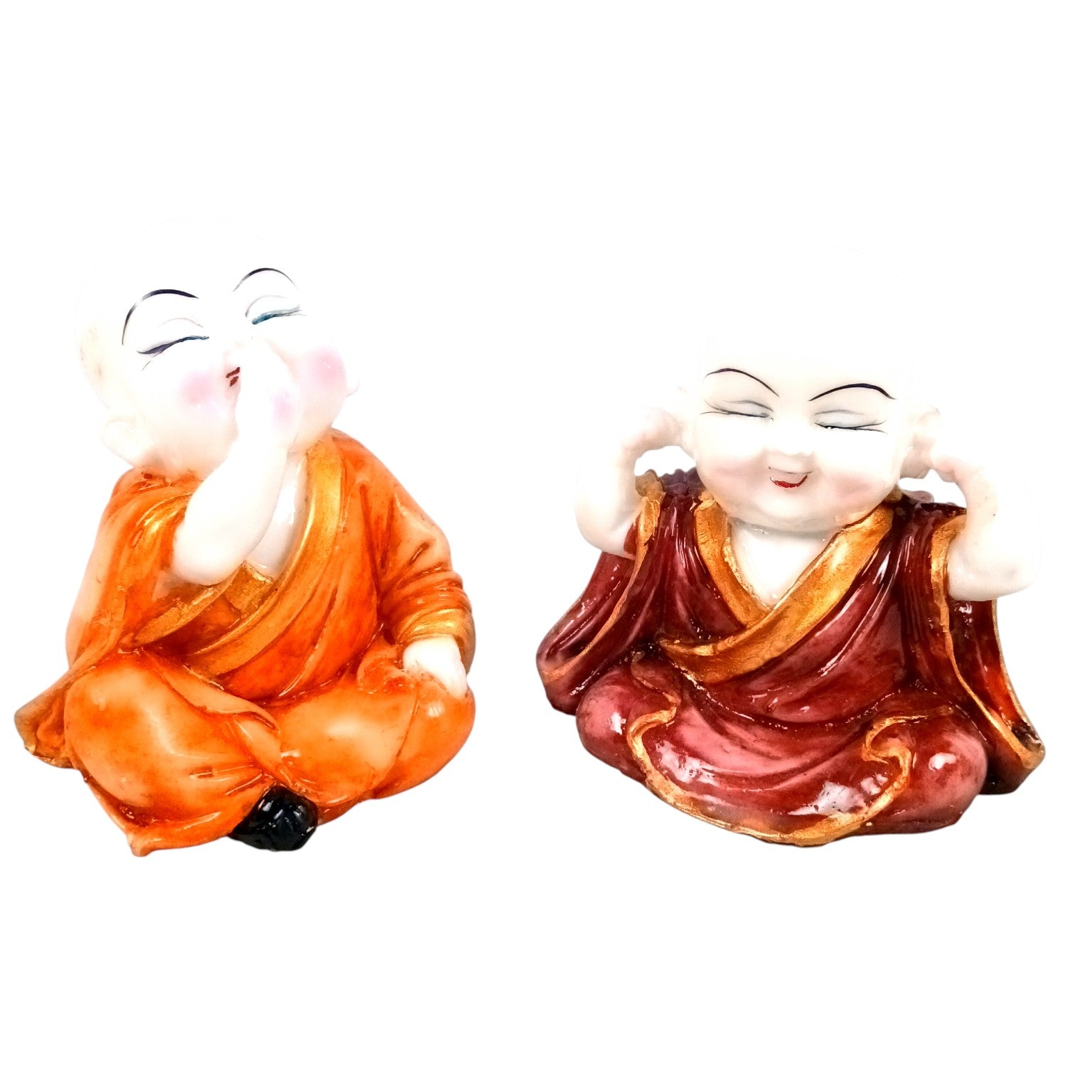 Baby Monk Laughing Buddha Statue | Cute Buddha Showpiece for Home Decor & Vastu | Decorative Figurine for Living Room, Table & Gifting - (Pack Of 2) - Apkamart