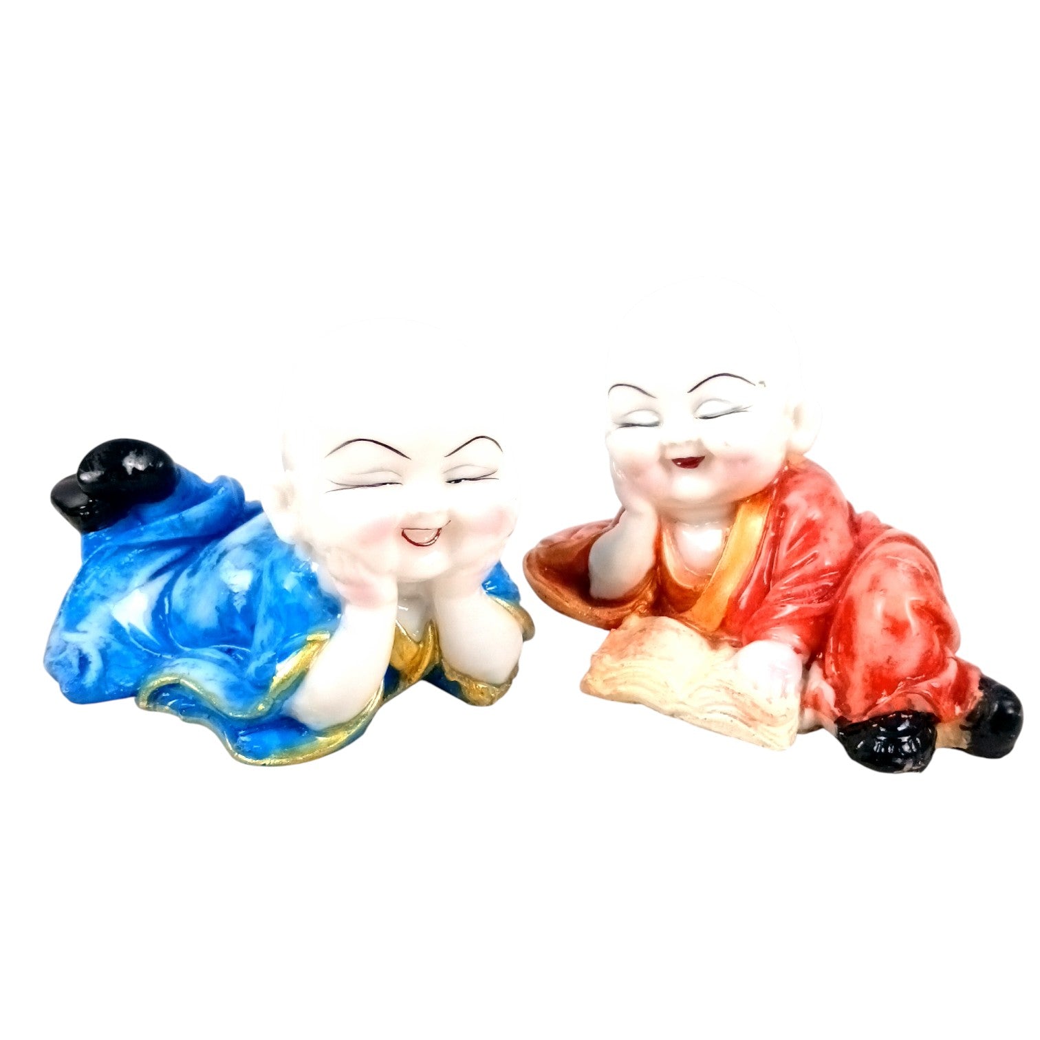 Baby Monk Laughing Buddha Showpiece | Cute Buddha for Home Decor & Office Decor | Decorative Figurine for Living Room, Table & Gifting - (pack Of 2) - Apkamart