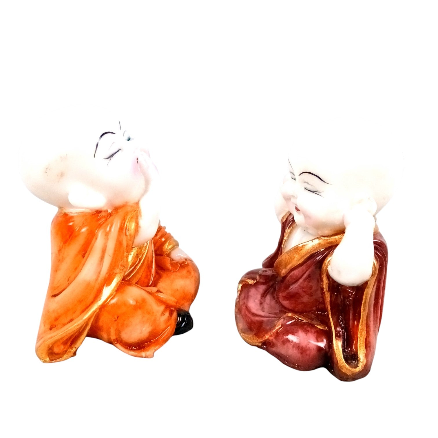 Baby Monk Laughing Buddha Statue | Cute Buddha Showpiece for Home Decor & Vastu | Decorative Figurine for Living Room, Table & Gifting - (Pack Of 2) - Apkamart