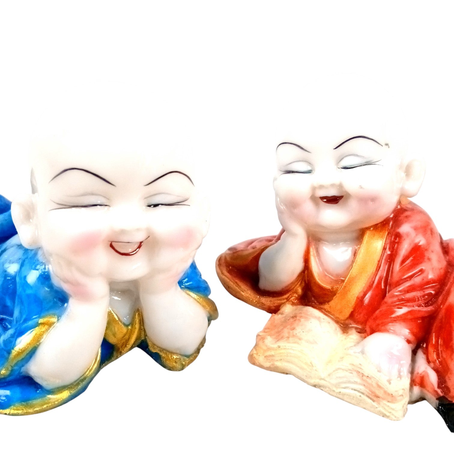 Baby Monk Laughing Buddha Showpiece | Cute Buddha for Home Decor & Office Decor | Decorative Figurine for Living Room, Table & Gifting - (pack Of 2) - Apkamart