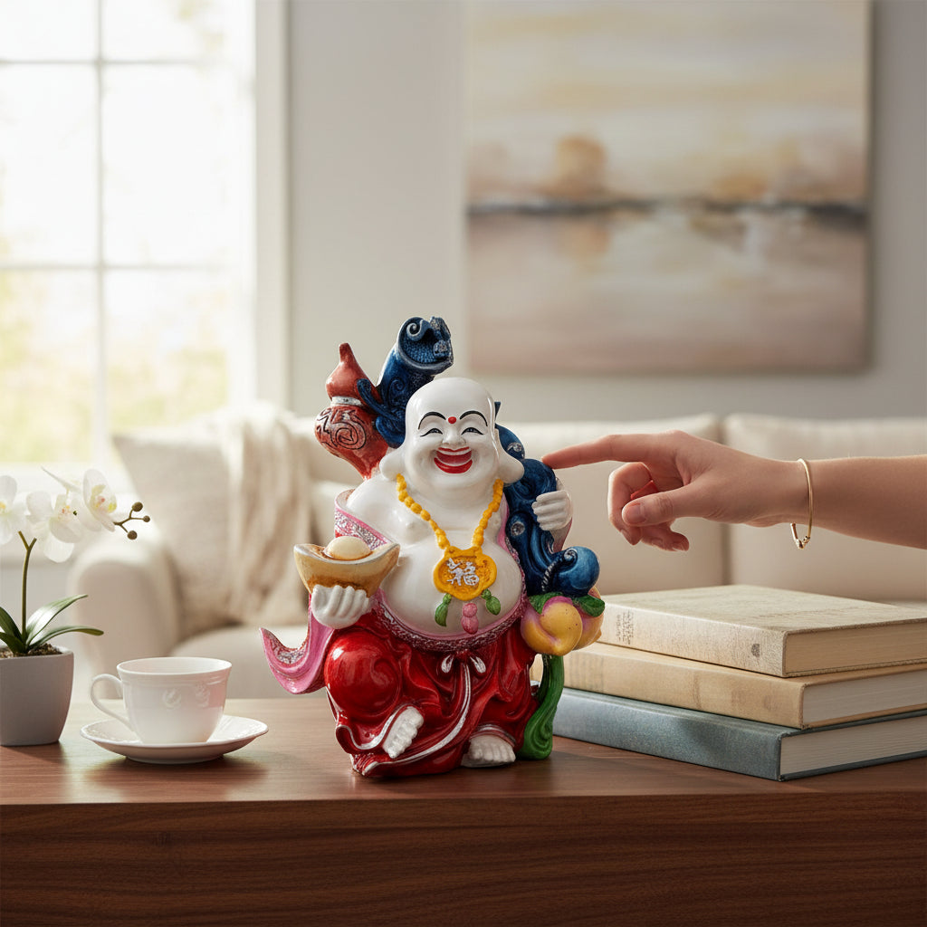 Laughing Buddha Showpiece with Rustic Look | Baby Monk Showpiece - For Home, Table & Office Decor & Gift | Feng Shui Decor - 8 Inch - Apkamart