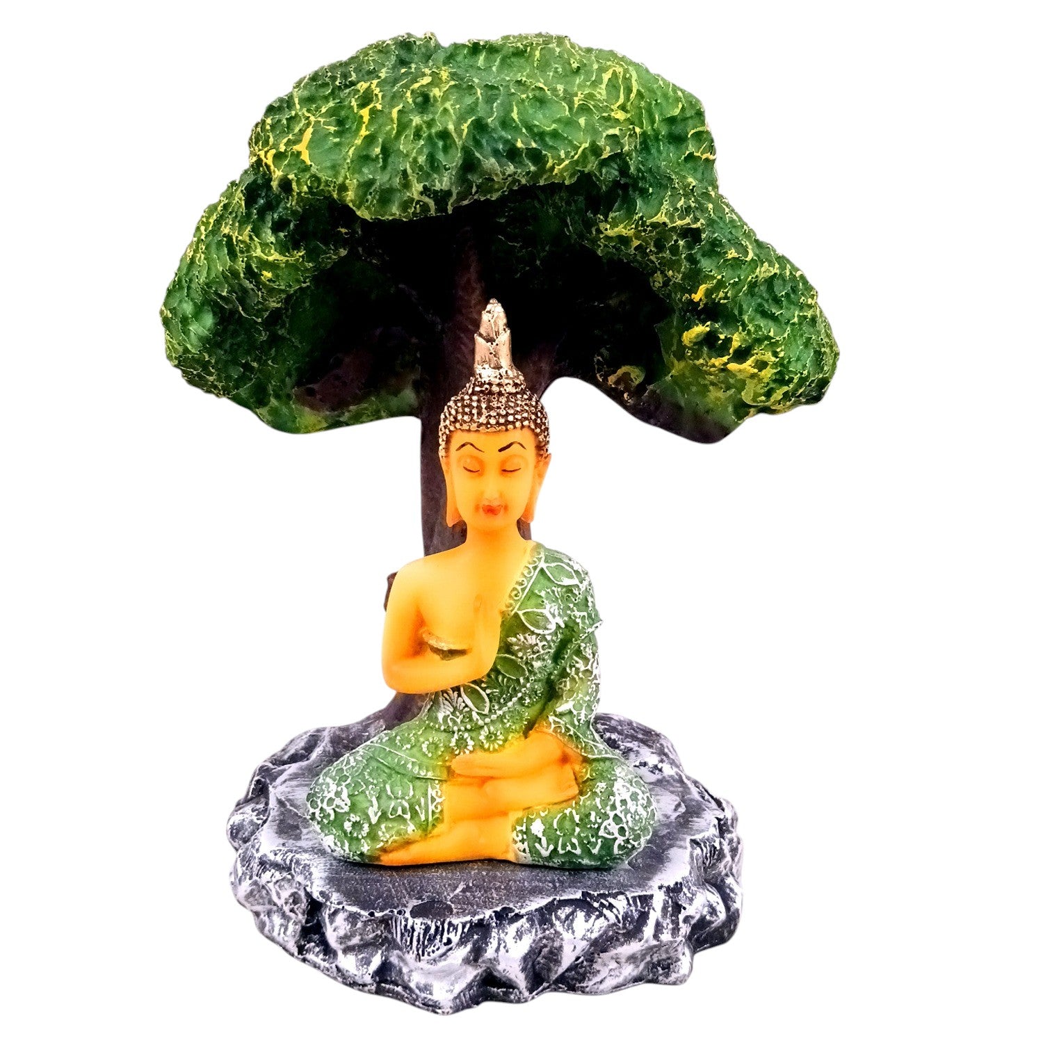 Buddha Statue | Lord Gautam Buddha Idol in Meditation Under Tree Showpiece -For Living room, Home, Table, Shelf, Office Decor & Gift - 9 Inch - Apkamart