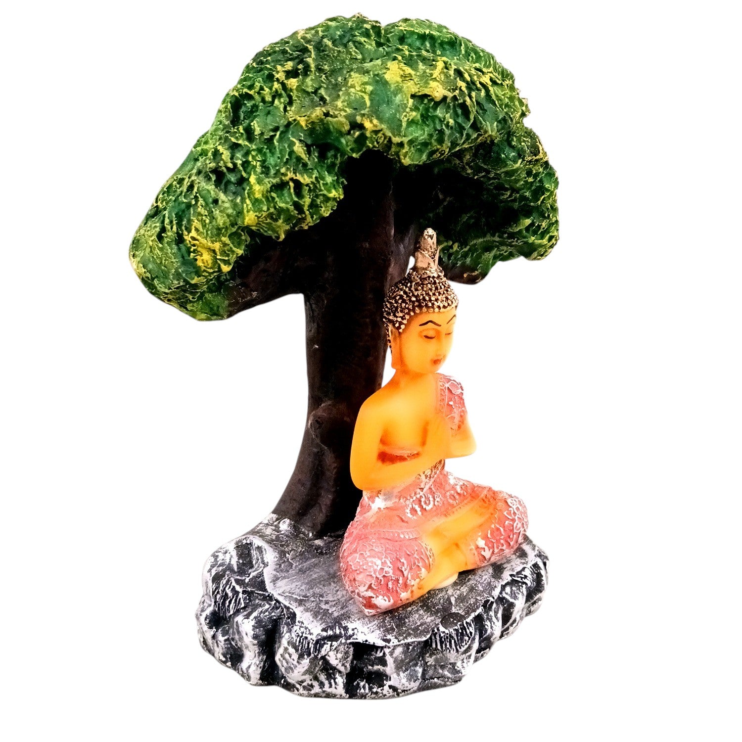 Buddha Statue | Lord Gautam Buddha in Meditation Under Tree Idol Showpiece - For Home, Table, Shelf, Office Decor & Gift - 9 Inch - Apkamart
