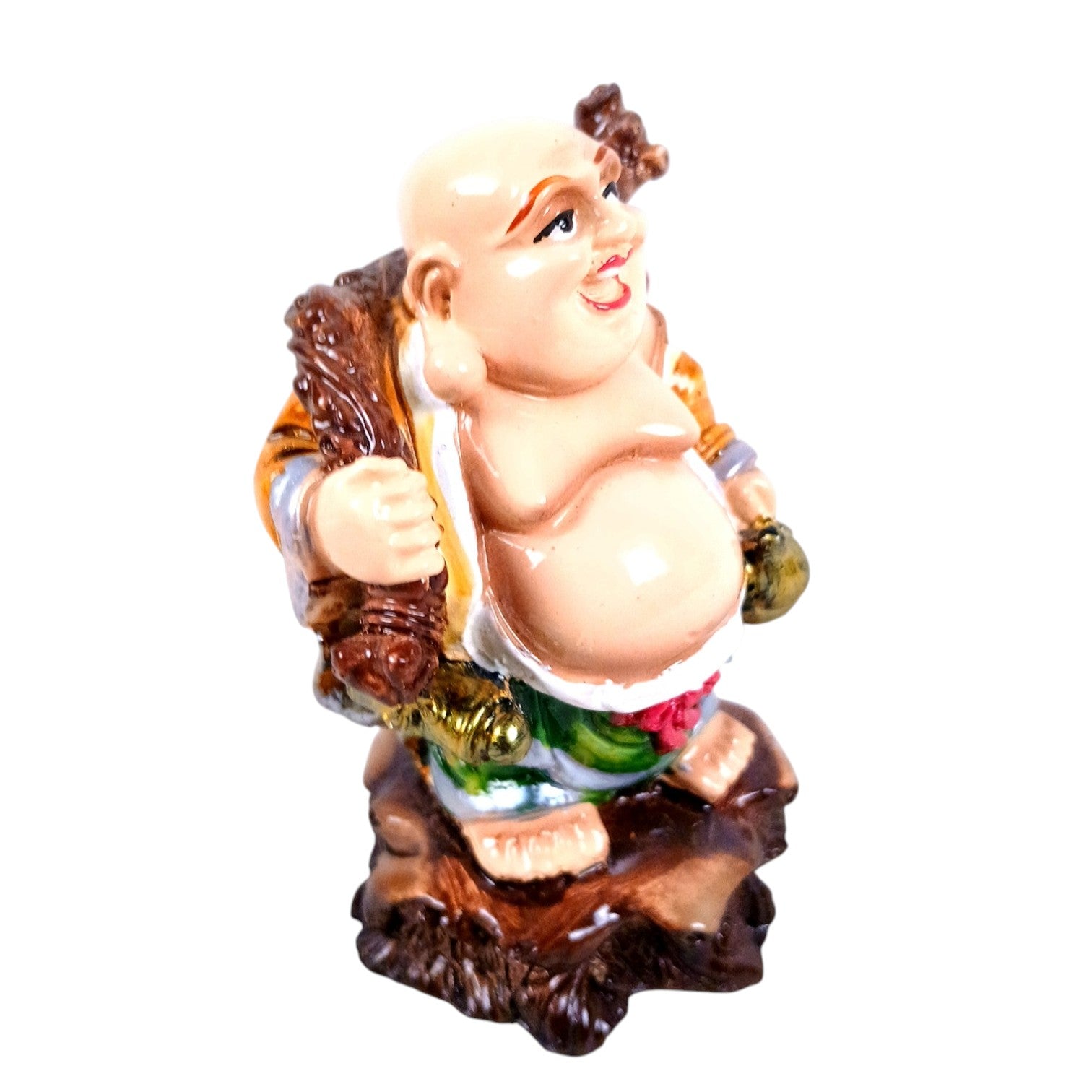 Laughing Buddha Statue With Gold Ingot | Monk Showpiece with Money Bag for financial prosperity & success in business,Health and Prosperity - For Home, Table & Office Decor & Gift - 4 Inch - Apkamart