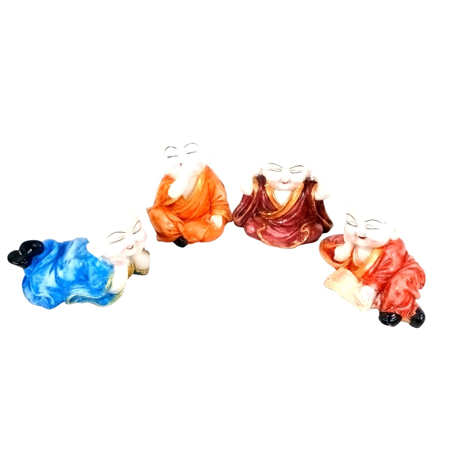 Baby Monk Laughing Buddha Showpiece | Cute Buddha for Home Decor & Office Decor | Decorative Figurine for Living Room, Table & Gifting - (pack Of 4) - Apkamart