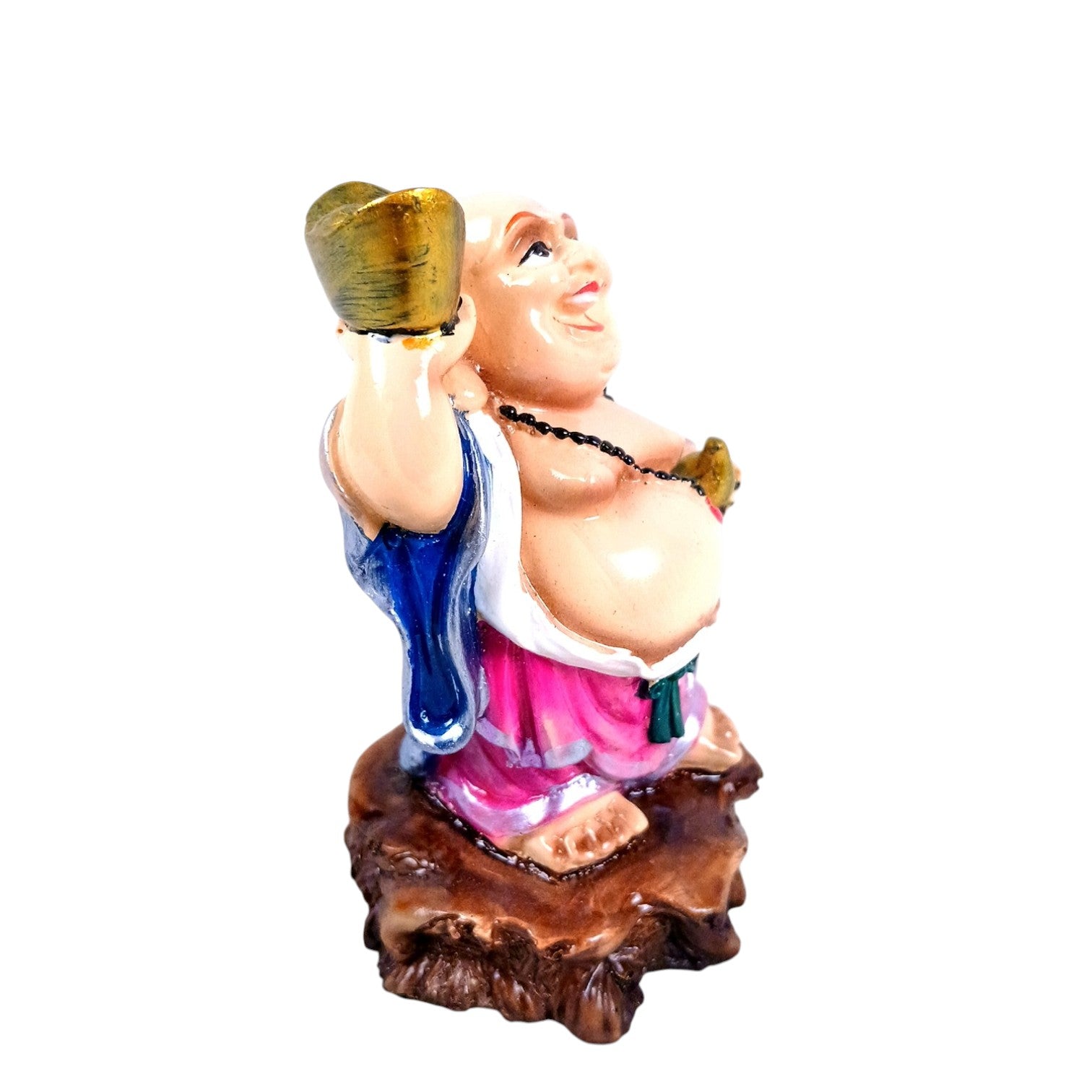 Laughing Buddha Statue | Monk Showpiece with Money Bag for Wealth | Good Luck, Money, Health and fulfillment. - For Home, Table & Office Decor & Gift - 4 Inch - Apkamart
