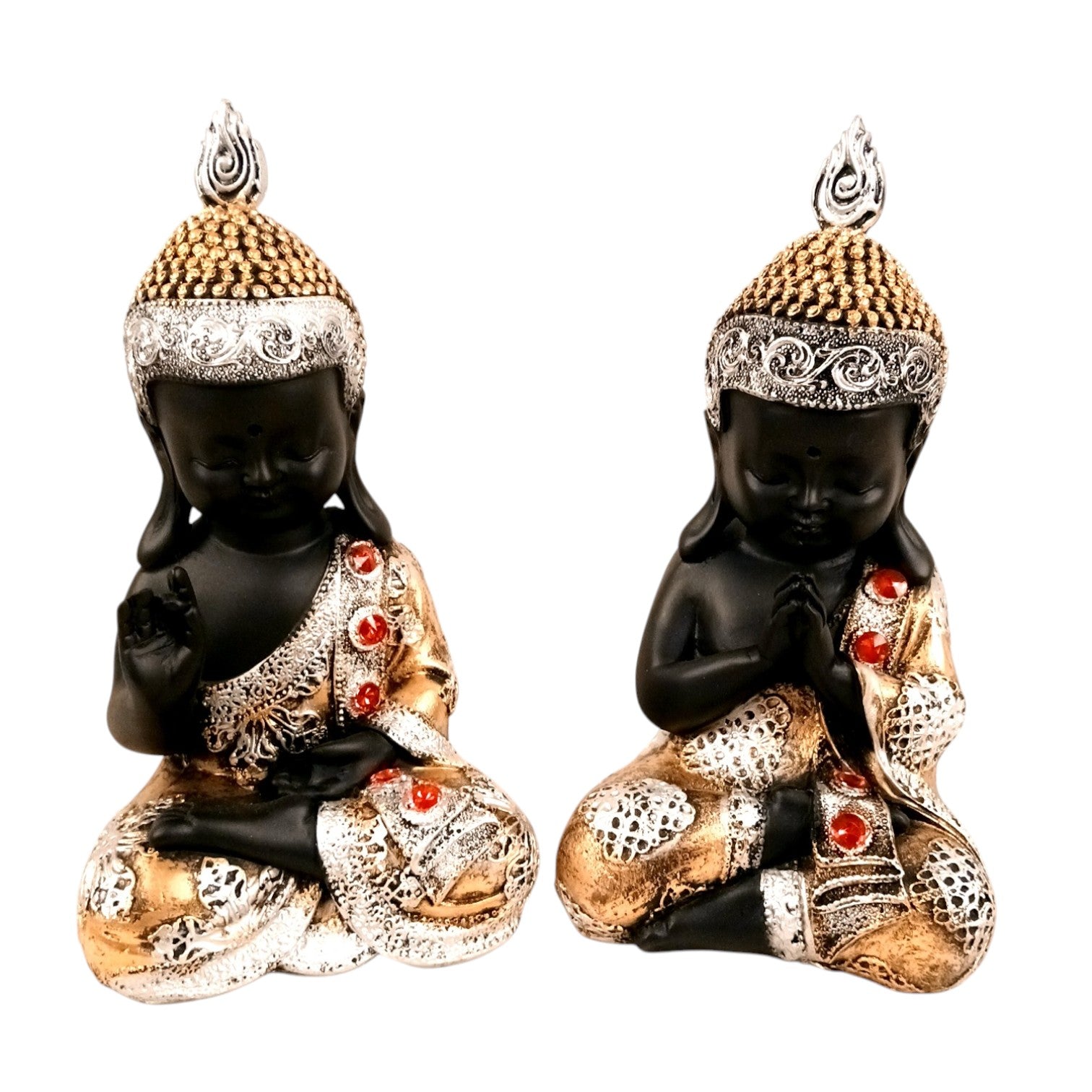 Buddha Statues | Lord Gautam Buddha Sitting Pose Idol Showpiece - For Living room, Home, Table, Shelf, Office Décor | Housewarming & Anniversary Gift - 10 Inch (Set Of 2) - Apkamart