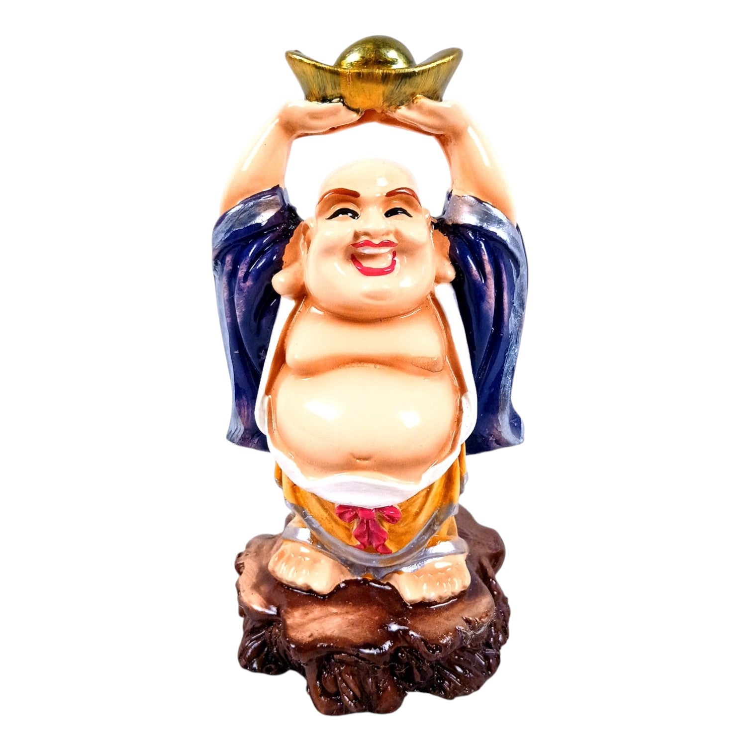 Laughing Buddha With Gold Ingo | Monk Showpiece with Money Bag for Wealth | Good Luck, Money, Health and Prosperity - For Home, Table & Office Decor & Gift - 5 Inch - Apkamart