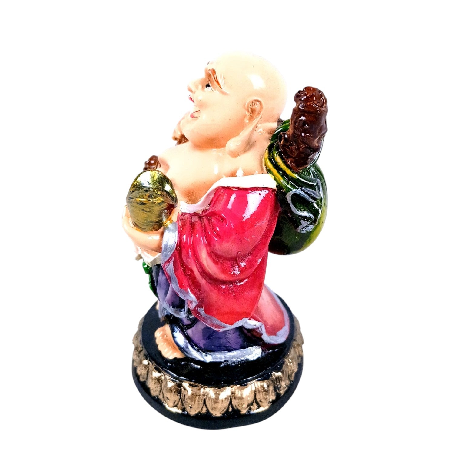 Laughing Buddha Statue with Bowl of happiness | Buddha Showpiece with Money Bag for Wealth | For Good Luck, Home, Table & Office Decor & Gift - Symbol of wealth, good luck & prosperity - 5 Inch - Apkamart
