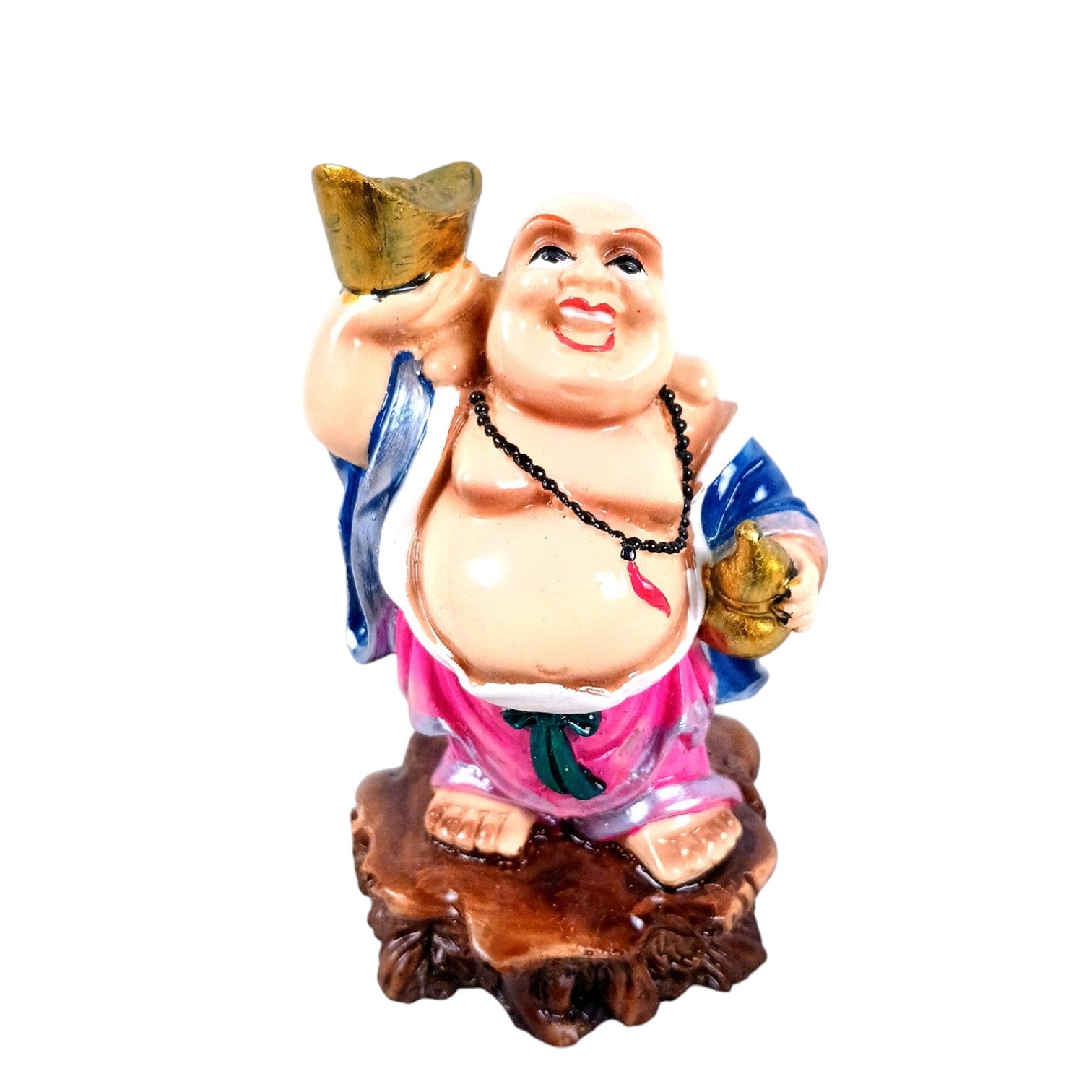Laughing Buddha Statue | Monk Showpiece with Money Bag for Wealth | Good Luck, Money, Health and fulfillment. - For Home, Table & Office Decor & Gift - 4 Inch - Apkamart
