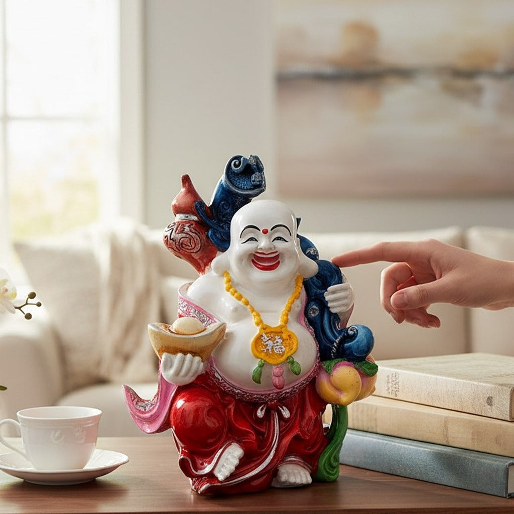 Laughing Buddha Showpiece with Rustic Look | Baby Monk Showpiece - For Home, Table & Office Decor & Gift | Feng Shui Decor - 8 Inch - Apkamart