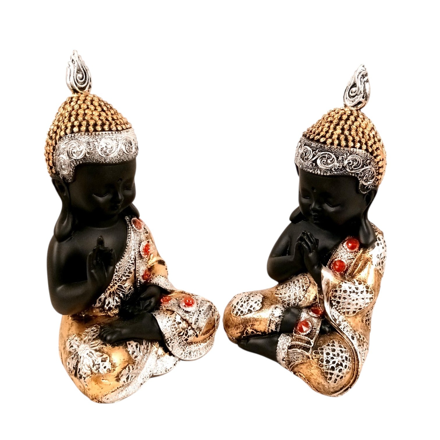Buddha Statues | Lord Gautam Buddha Sitting Pose Idol Showpiece - For Living room, Home, Table, Shelf, Office Décor | Housewarming & Anniversary Gift - 10 Inch (Set Of 2) - Apkamart