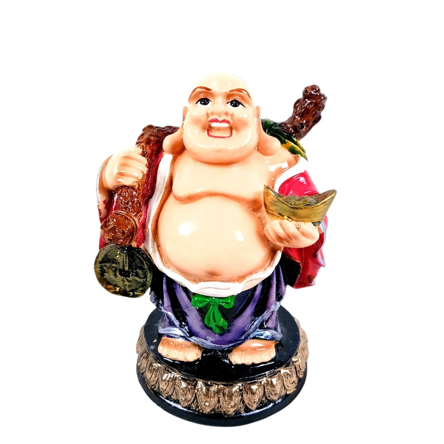 Laughing Buddha Statue with Bowl of happiness | Buddha Showpiece with Money Bag for Wealth | For Good Luck, Home, Table & Office Decor & Gift - Symbol of wealth, good luck & prosperity - 5 Inch - Apkamart