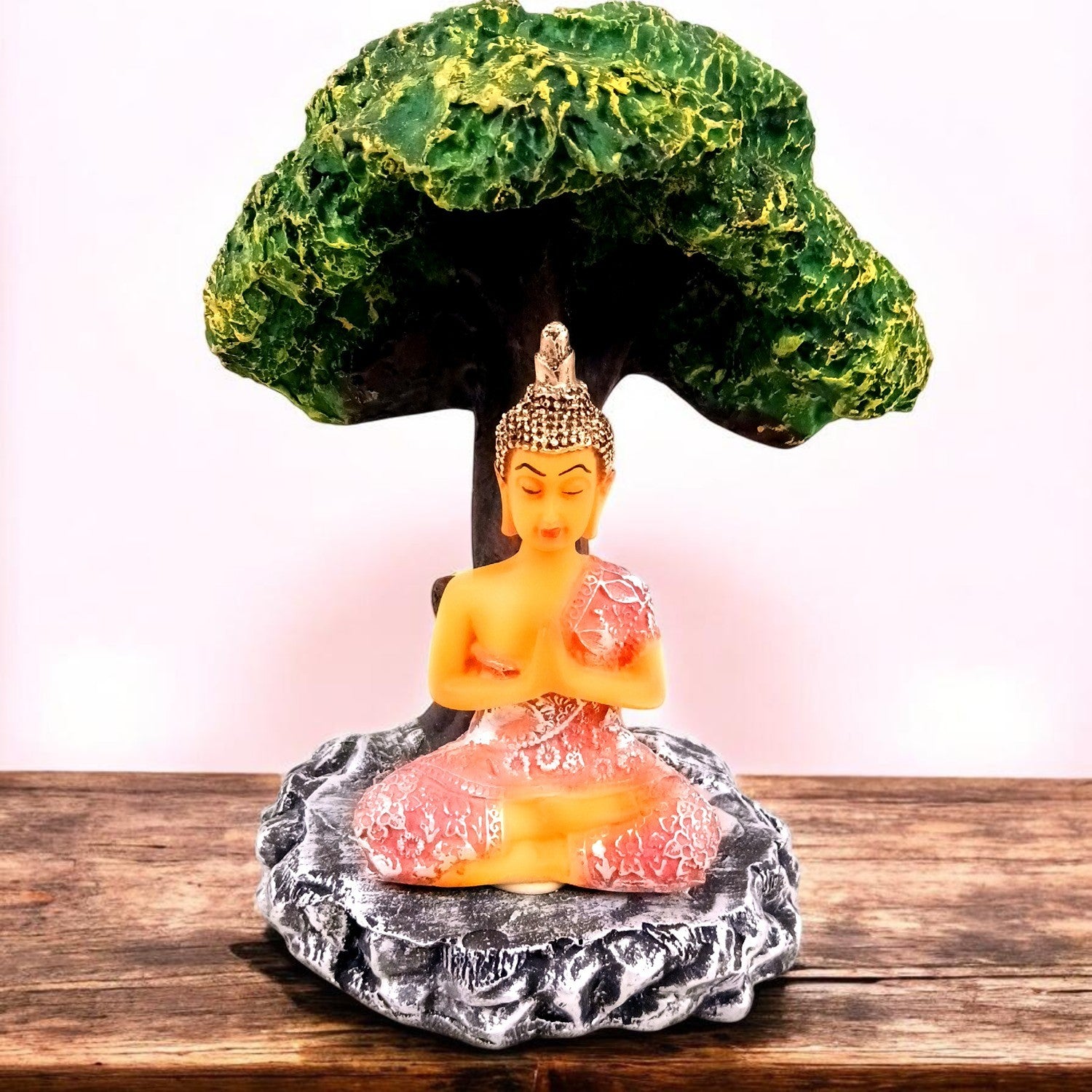Buddha Statue | Lord Gautam Buddha in Meditation Under Tree Idol Showpiece - For Home, Table, Shelf, Office Decor & Gift - 9 Inch - Apkamart