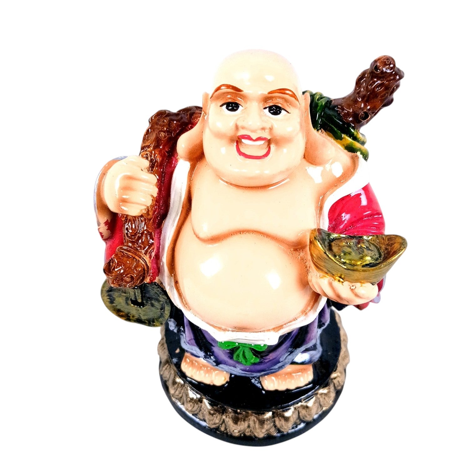 Laughing Buddha Statue with Bowl of happiness | Buddha Showpiece with Money Bag for Wealth | For Good Luck, Home, Table & Office Decor & Gift - Symbol of wealth, good luck & prosperity - 5 Inch - Apkamart