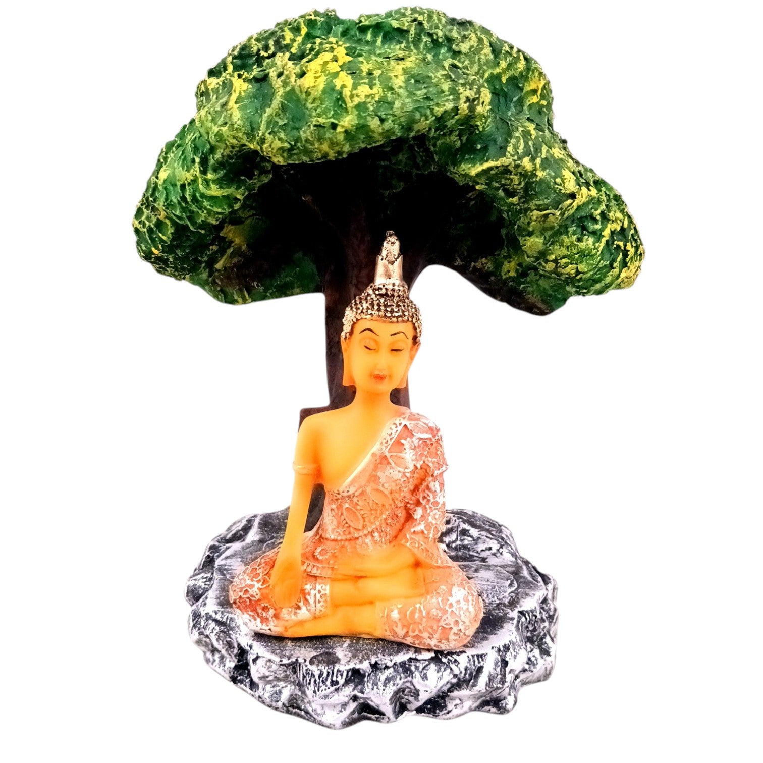 Buddha Statue | Lord Gautam Buddha in Meditation Under Tree Idol Showpiece - For Living room, Home, Table, Shelf, Office Decor & Gift - 9 Inch - Apkamart