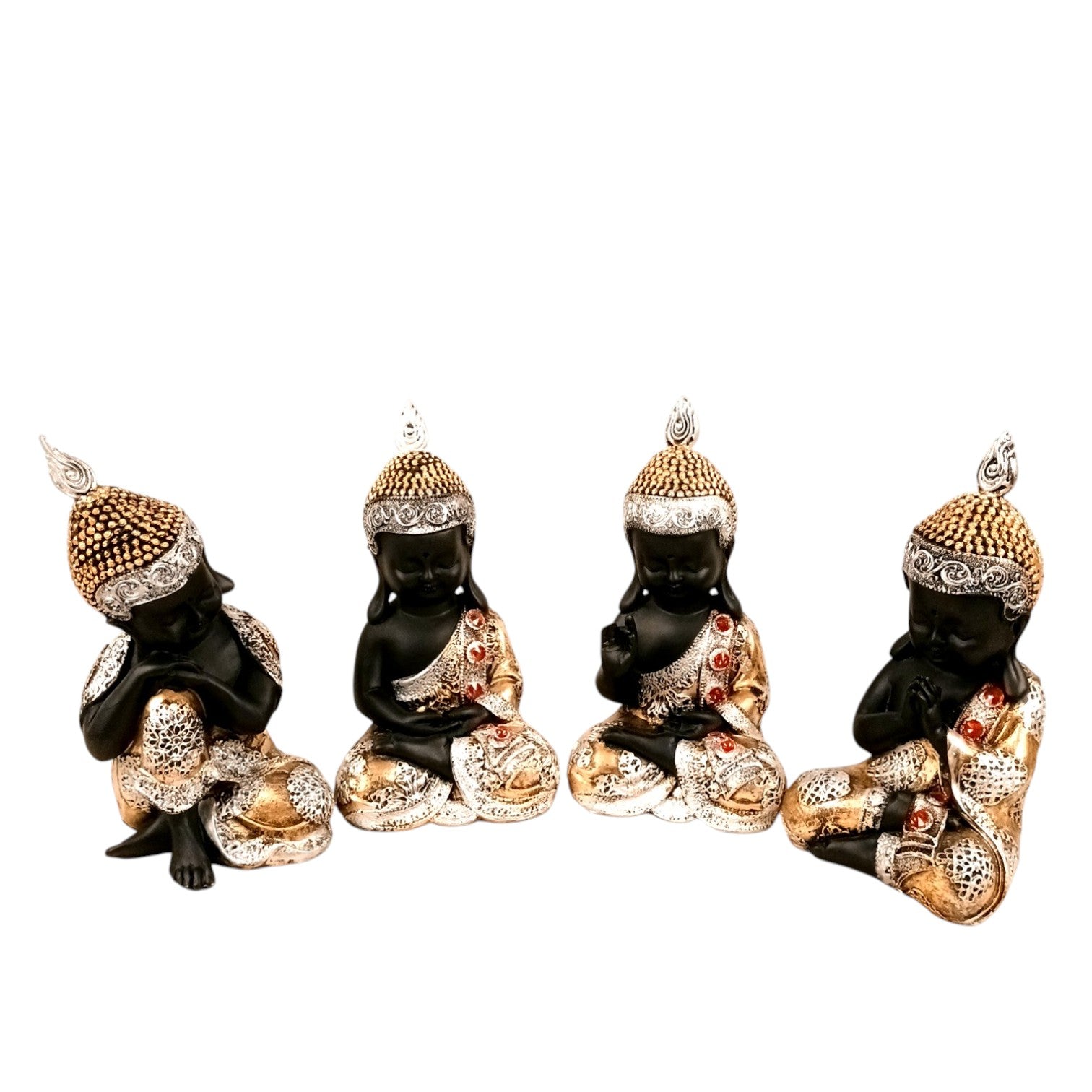 Buddha Statues | Lord Gautam Buddha Sitting Pose Idol Showpiece - For Living room, Home, Table, Shelf, Office Décor | Housewarming & Birthday Gift - 10 Inch (Set Of 4) - Apkamart