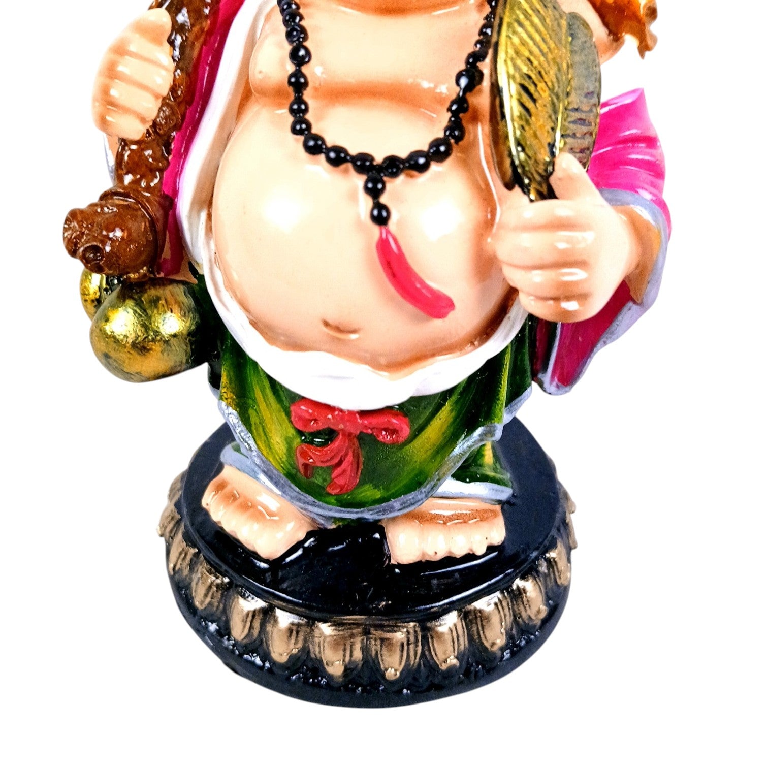 Laughing Buddha Statue with Fan | Buddha Showpiece with Money Bag for Wealth | For Home, Table & Office Decor & Gift - Protect From negative energy & problems - 6 Inch - Apkamart
