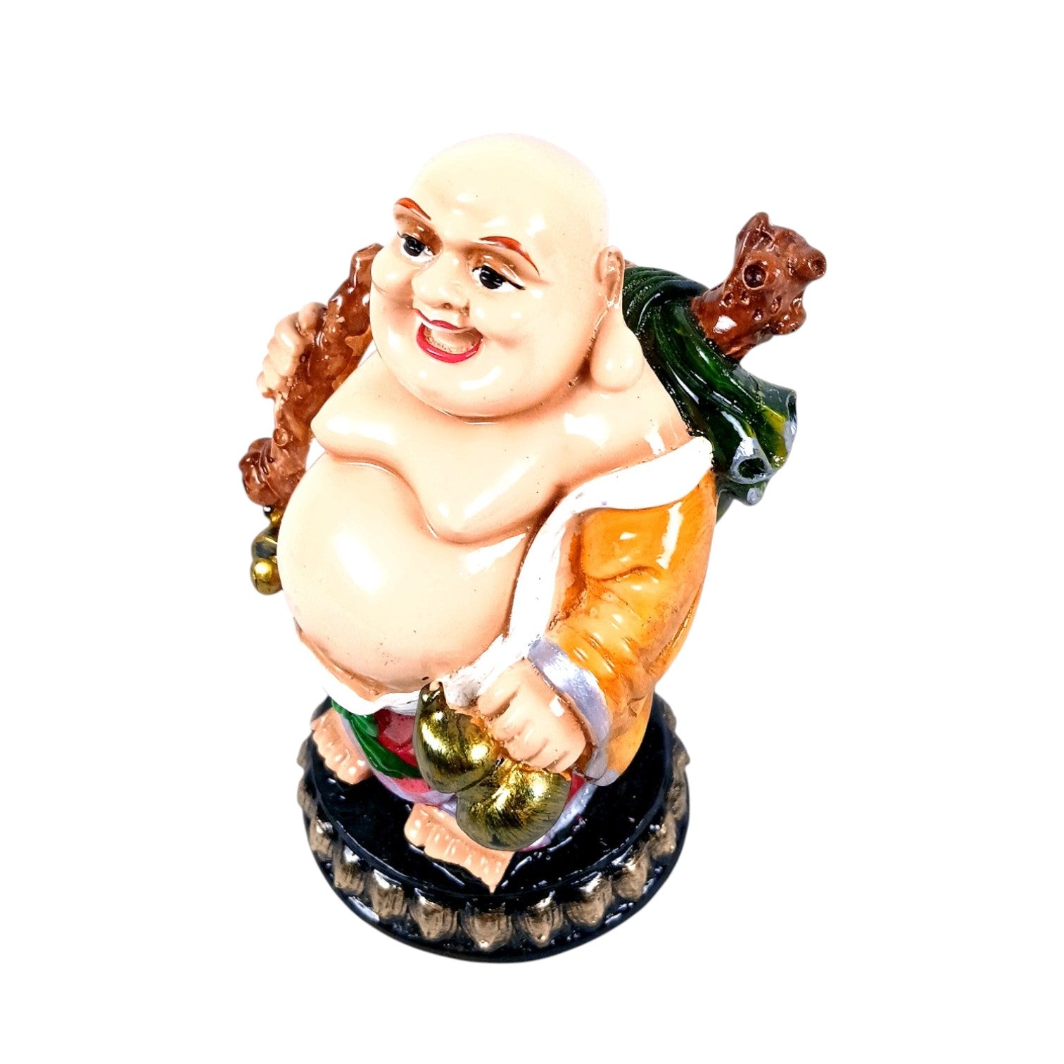 Laughing Buddha Statue | Buddha Showpiece with Money Bag for Wealth | For Good Luck, Home, Table & Office Decor & Gift - Symbol of wealth, good luck & prosperity - 5 Inch - Apkamart