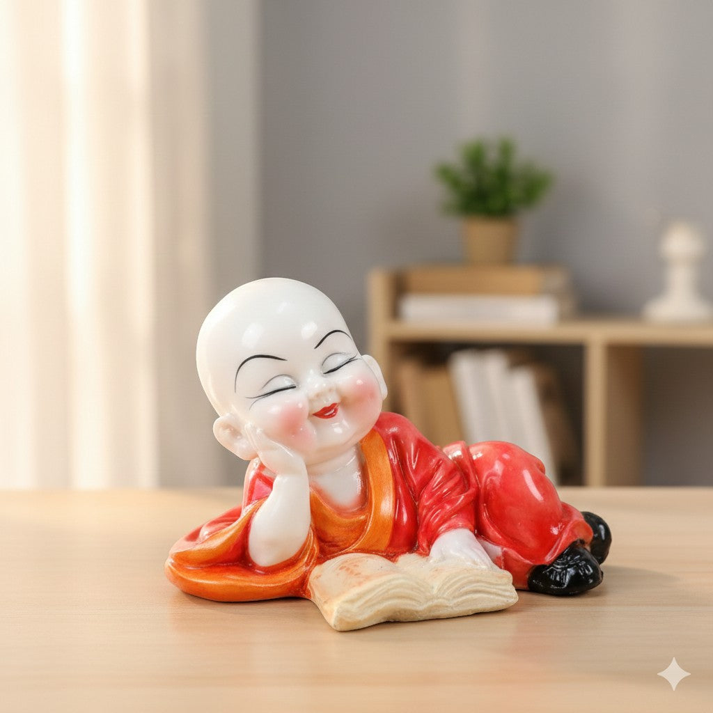 Baby Monk Laughing Buddha Showpiece | Cute Buddha for Home Decor & Office Decor | Decorative Figurine for Living Room, Table & Gifting - 6 Inch - Apkamart