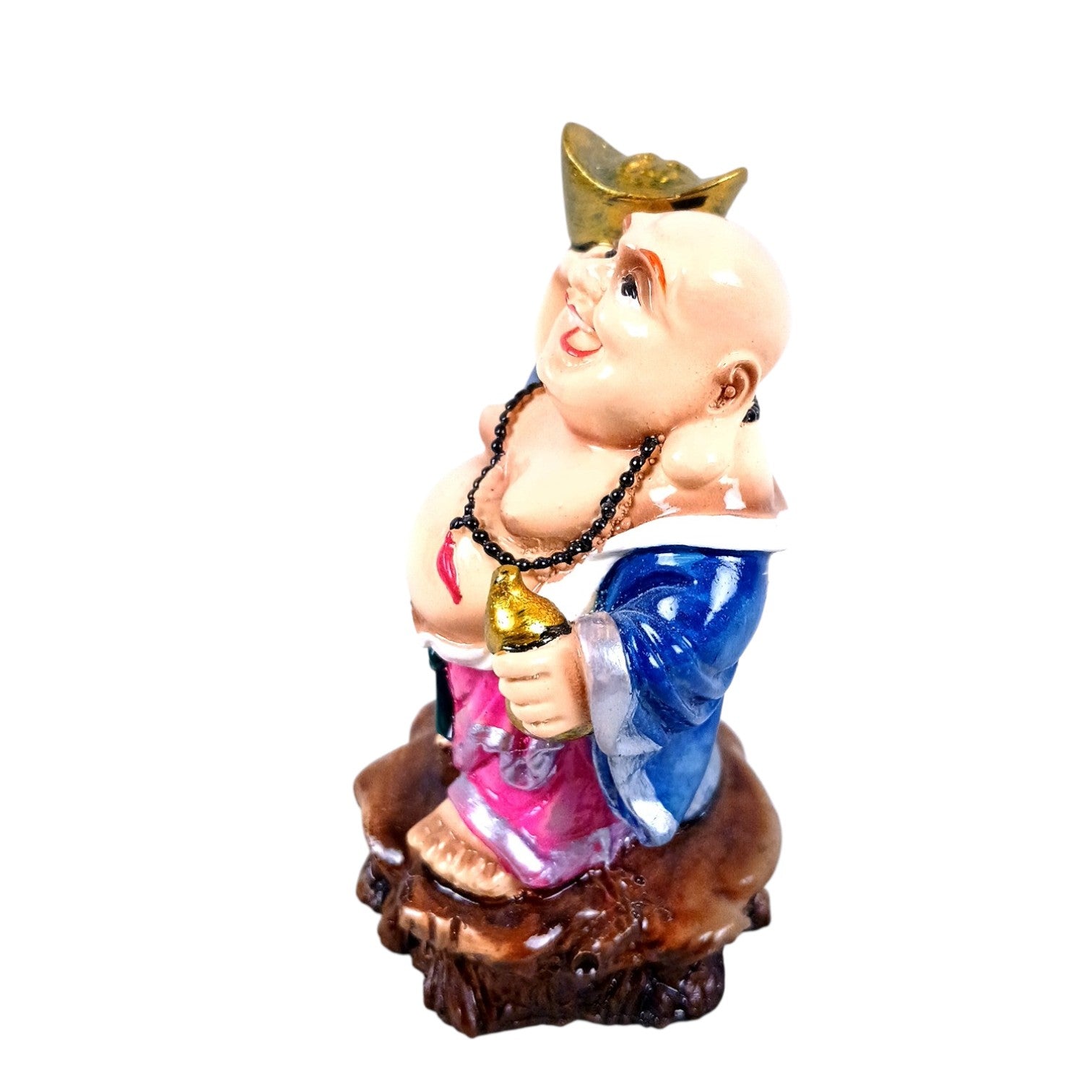 Laughing Buddha Statue | Monk Showpiece with Money Bag for Wealth | Good Luck, Money, Health and fulfillment. - For Home, Table & Office Decor & Gift - 4 Inch - Apkamart